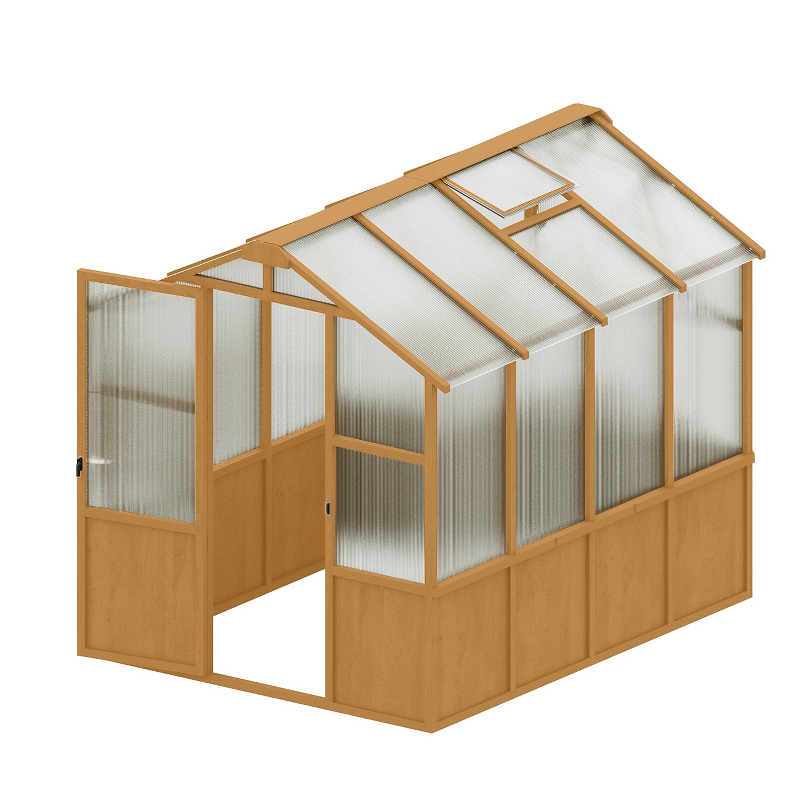6ft x 8ft Solid Wooden Walk‑In Greenhouse — 6mm Polycarbonate Panels, Adjustable Roof Vents & Lockable Door Natural Wood