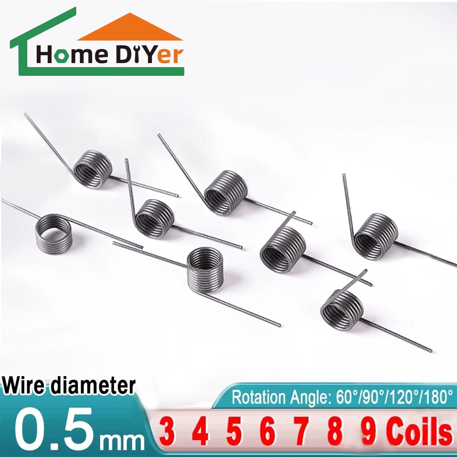 Torsion Spring 3 - 9 Coil (10 pcs), 0.5mm Wire dia, 3 ~ 6mm OD, Left spring Steel - HomeDIYer