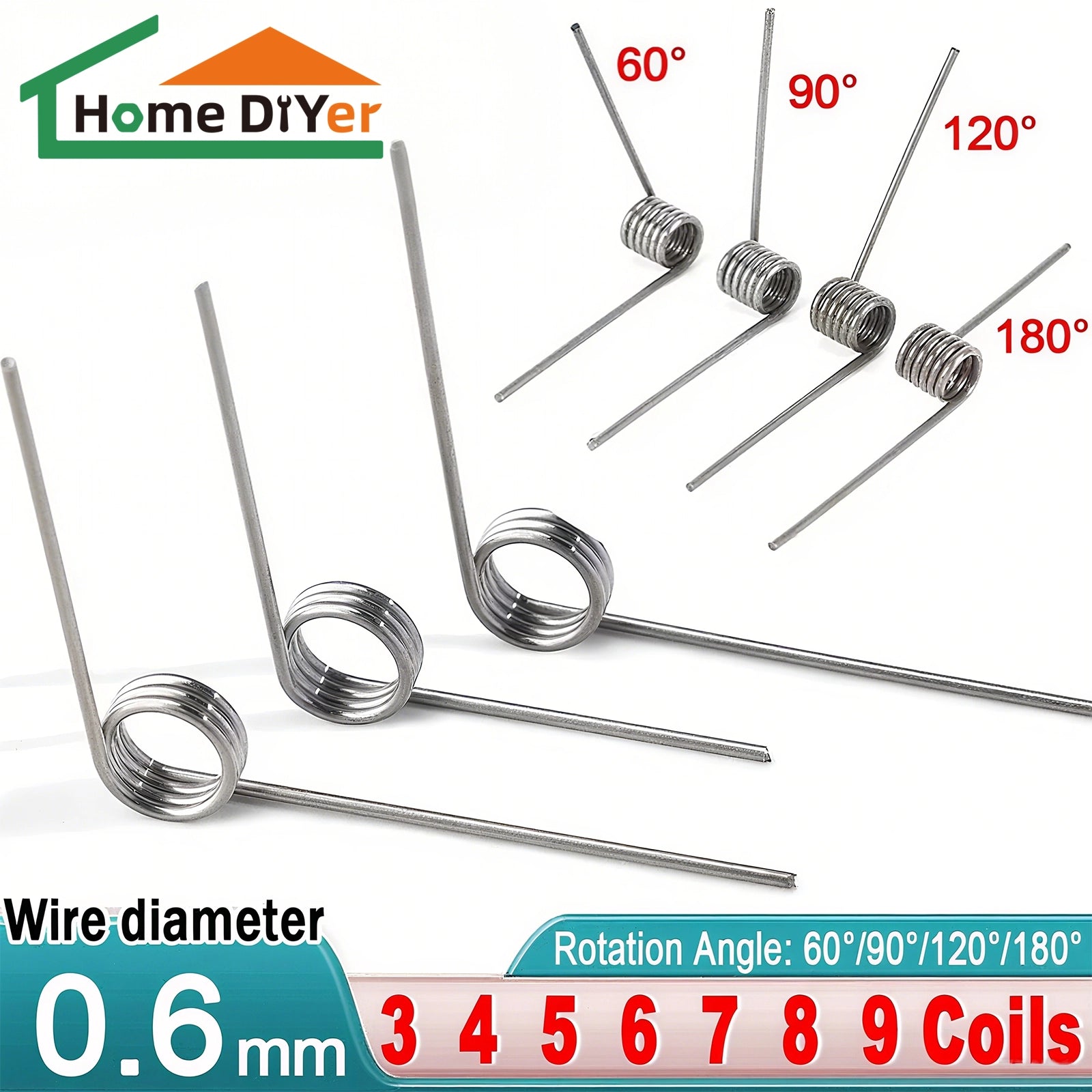 Torsion Spring 3 - 9 Coil (10 pcs), 0.6mm Wire dia, 4 ~ 7mm OD, Left spring Steel - HomeDIYer