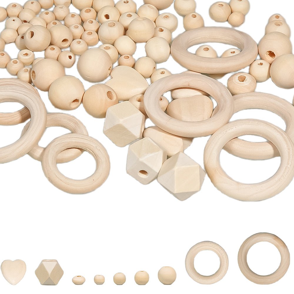 416 Pcs Natural Round Wood Beads Combination Set for DIY Crafts Garland Jewelry - HomeDIYer