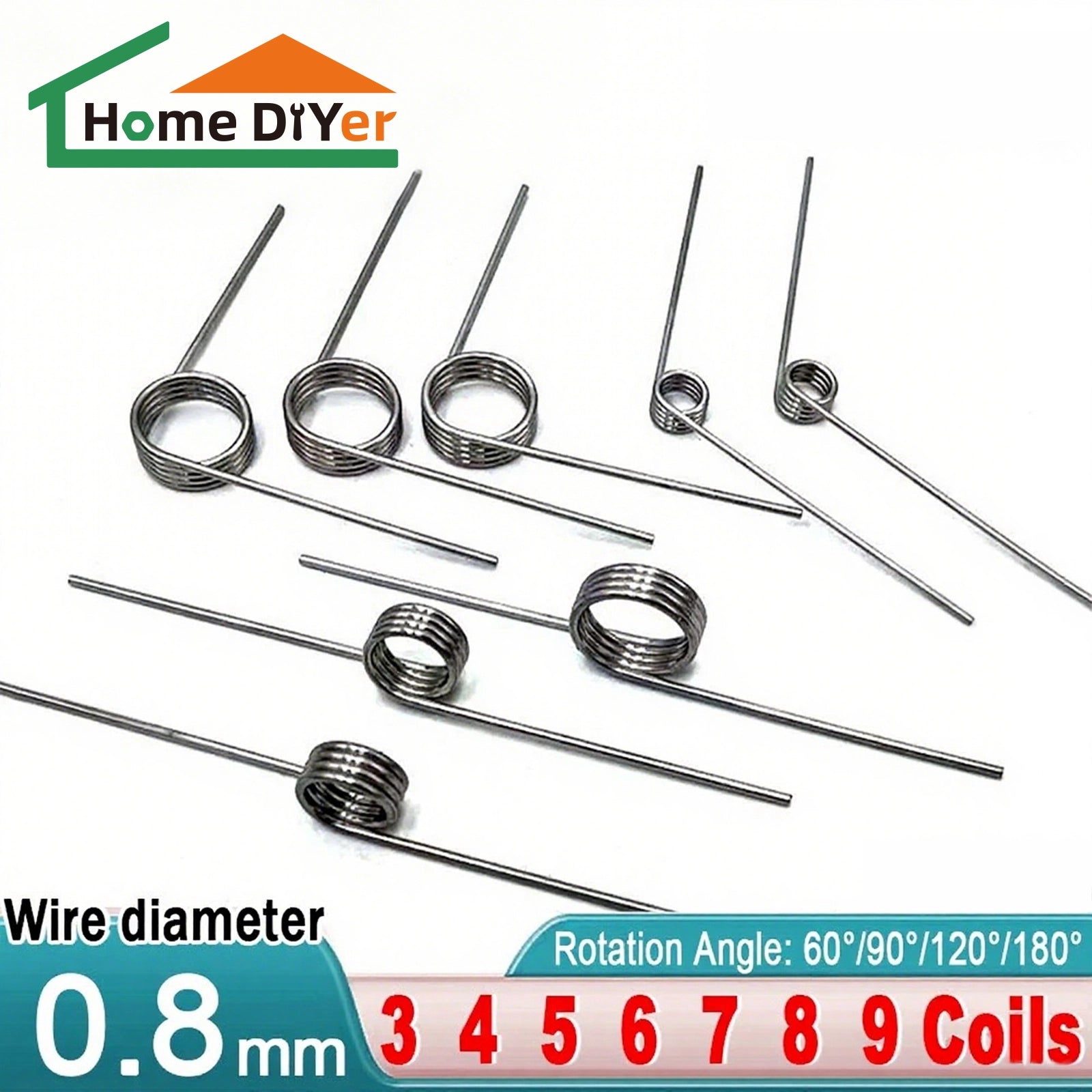 Torsion Spring 3 - 9 Coil (10 pcs), 0.8mm Wire dia, 5 ~ 10mm OD, Left spring Steel - HomeDIYer