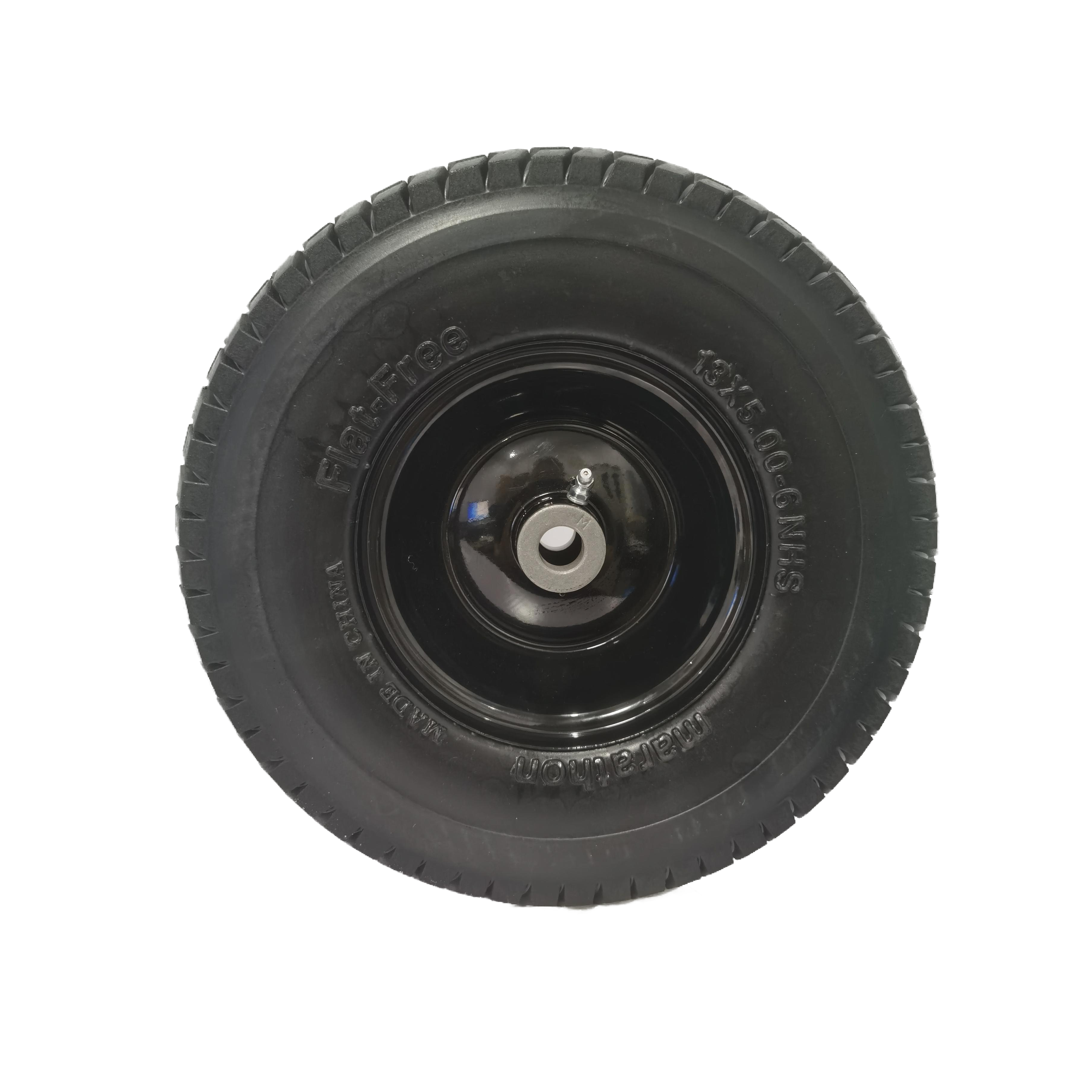(4-Pack) 13x5.00-6 Flat Free Tire and Wheel Assemblies – Solid Rubber, 3" Centered Hub, 3/4" Bushings, 440 lb Capacity