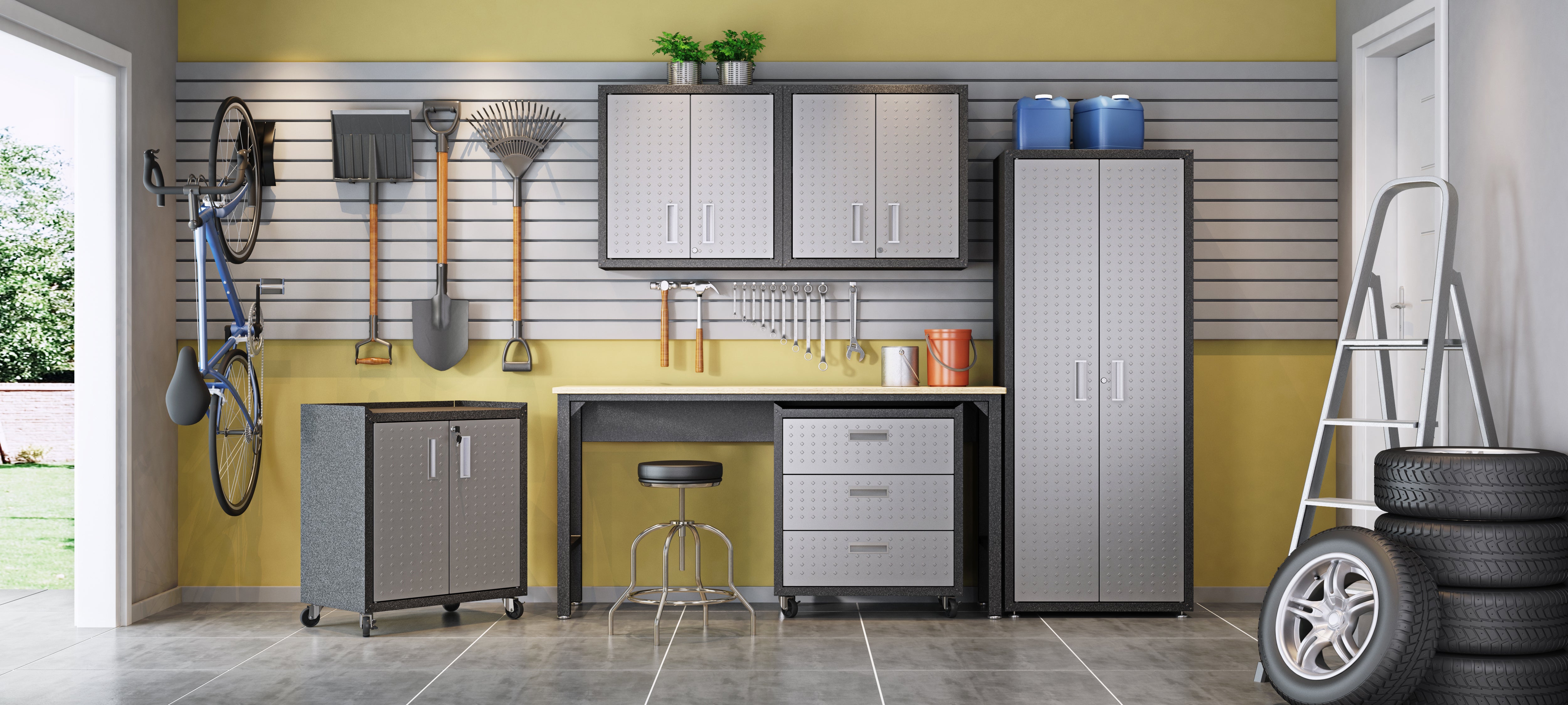 Floating Garage Cabinet in Dark Gray
