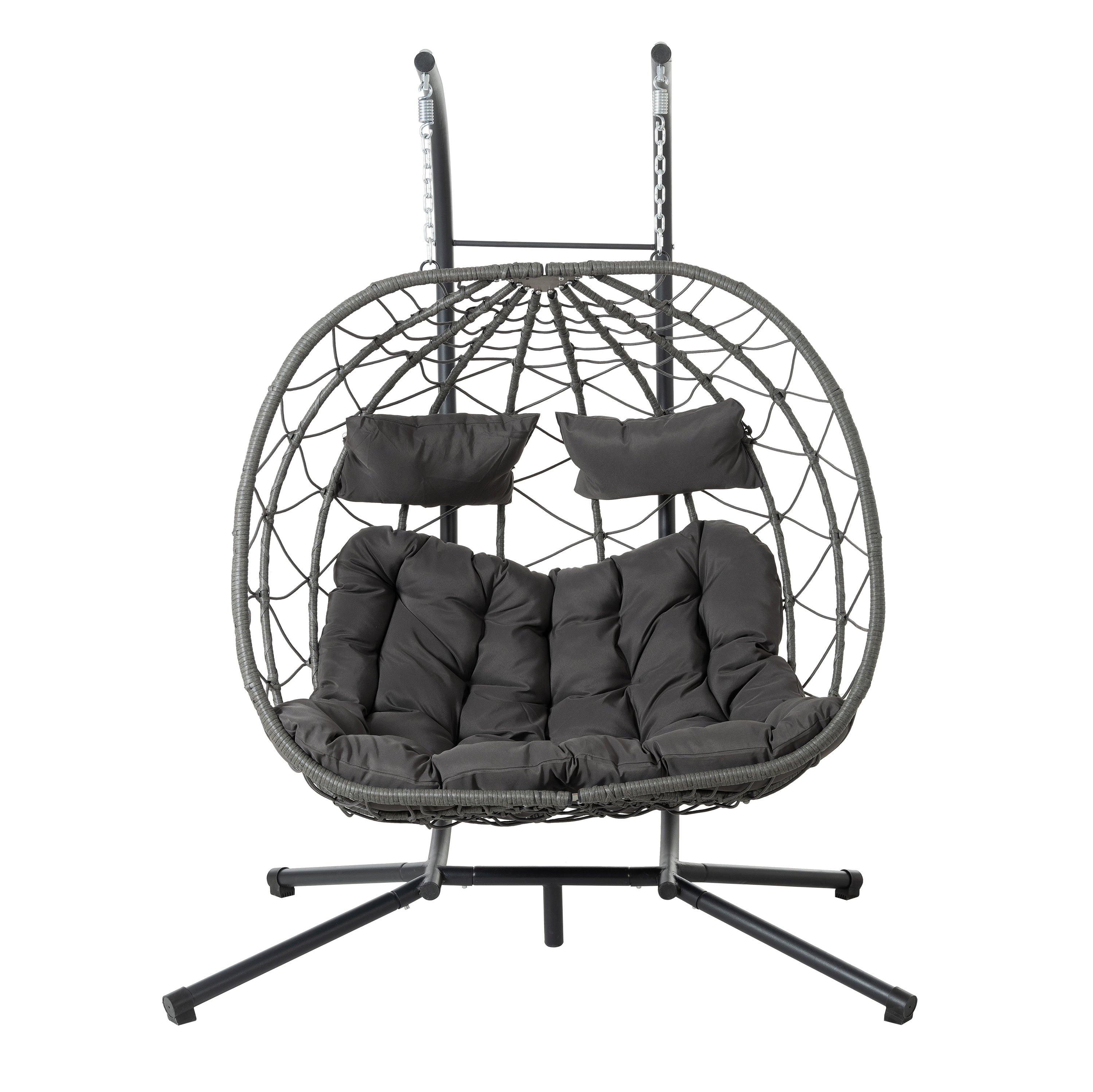 2-Person Egg Chair with Stand – Wicker Hanging Swing Chair for Patio, Garden & Balcony