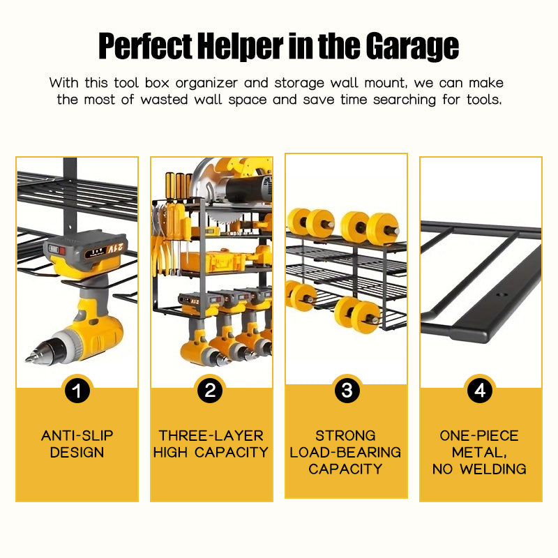 Heavy Duty Metal Power Tool Organizer, 7-Slot Cordless Drill Holder Rack, 150 lb Capacity, Pegboard Compatible, Black