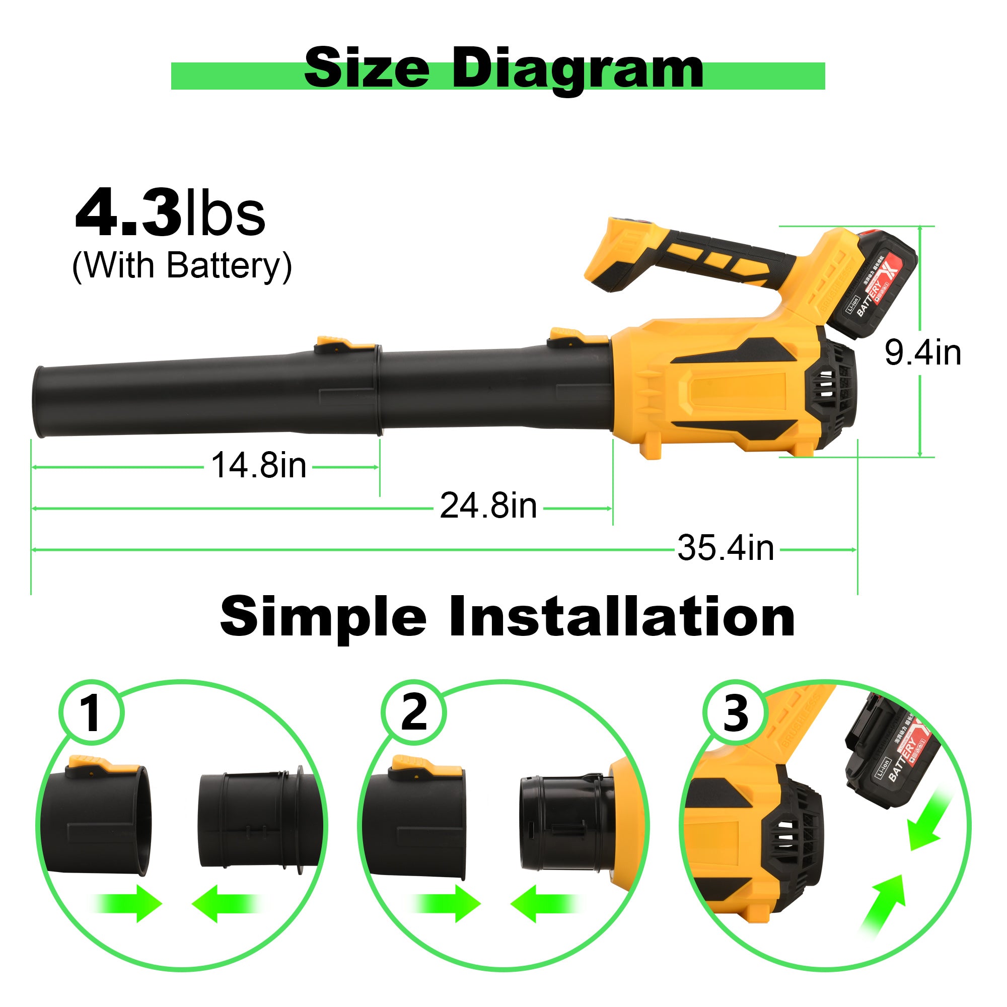 Leaf Blower Cordless (Upgraded) - 21V Powerful Electric Cordless Leaf Blower with 1 x 4.0Ah Batteries & Charger, Battery Powered Leaf Blower is suitable for lawn care, patio, patio, dust snow