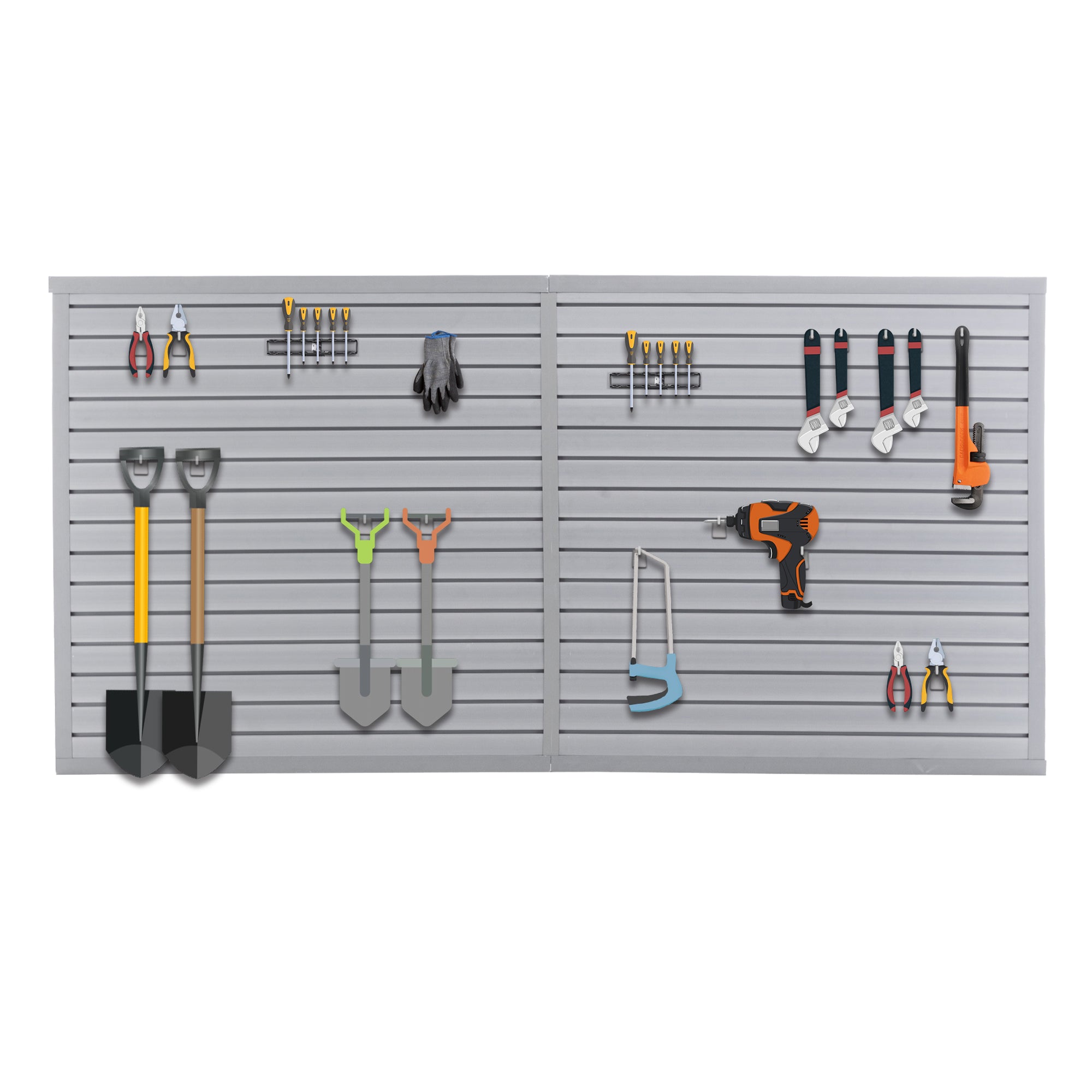 Heavy Duty PVC Slatwall Garage Organizer, 8ft x 4ft Section with 10 Panels, Industrial Strength Storage, Charcoal Dark Grey Color, Wall Mounted Tool Rack System
