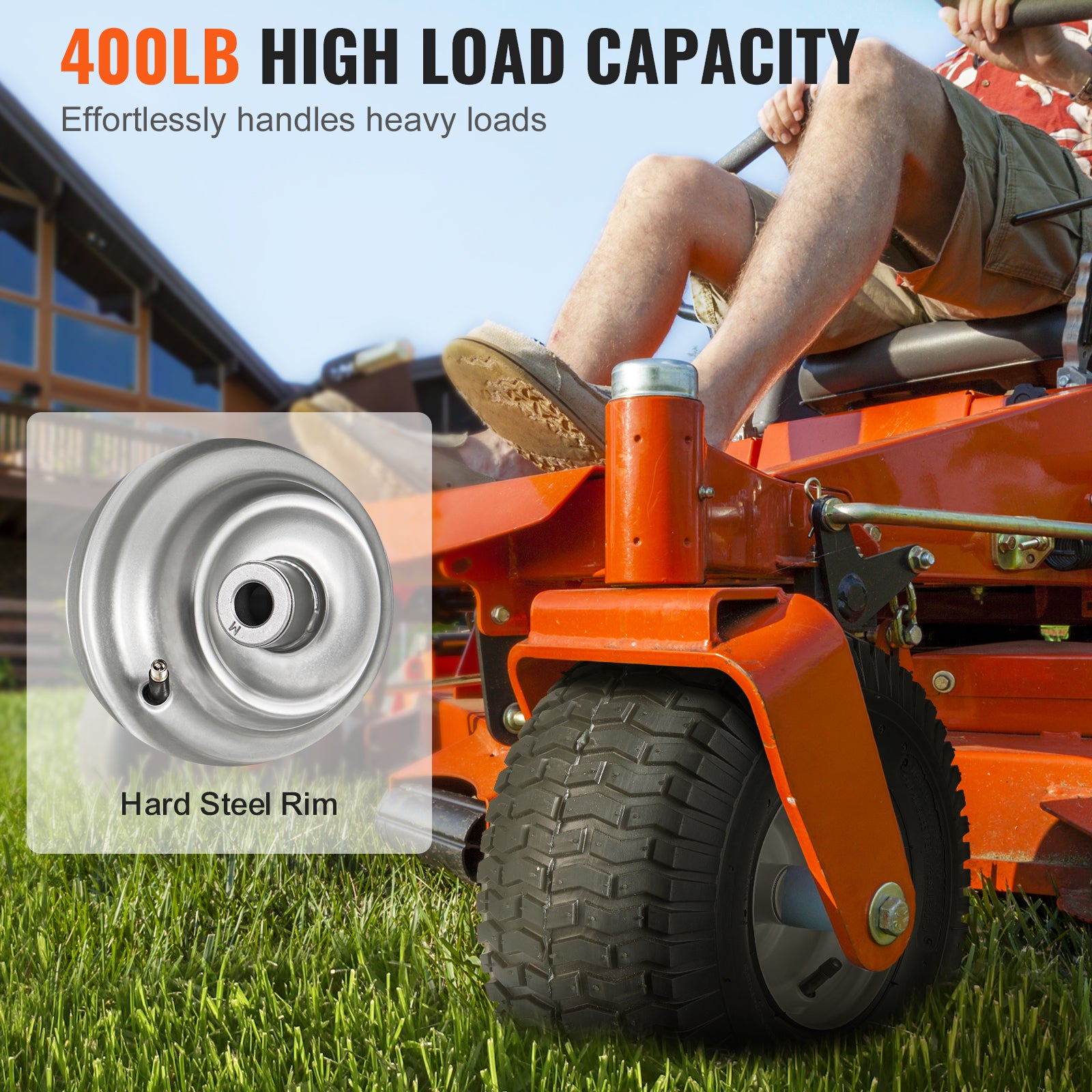 2-Pack 15x6-6" Lawn Tractor Tires – Turf Pneumatic with Rims, 3" Centered Hub, 16 Adapters
