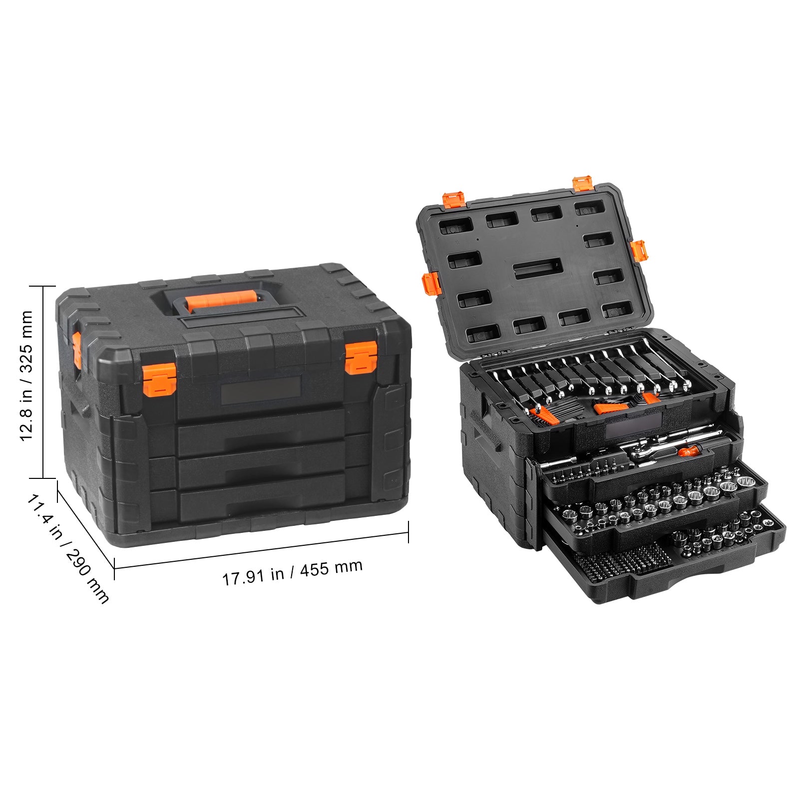 450-Piece Mechanics Tool Set – 1/4", 3/8", 1/2" Drive Socket Set with Case