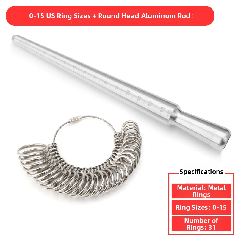 Ring Sizer & Mandrel Set – US Ring Size Measurement Tool with Alloy Ring Gauge & Aluminum Mandrel (0–13 / 0–15)