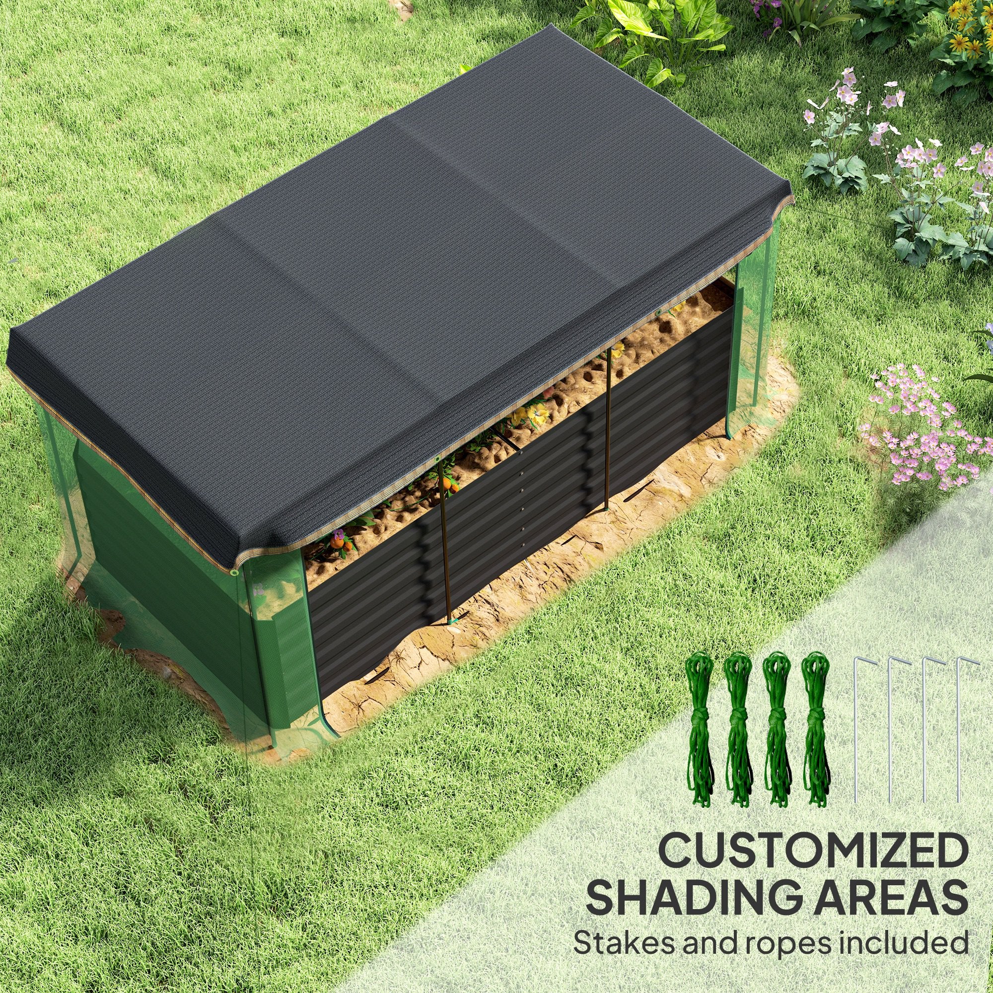 Raised Garden Bed,Galvanized Steel Planter Box with Crop Cage and Shade Cloth