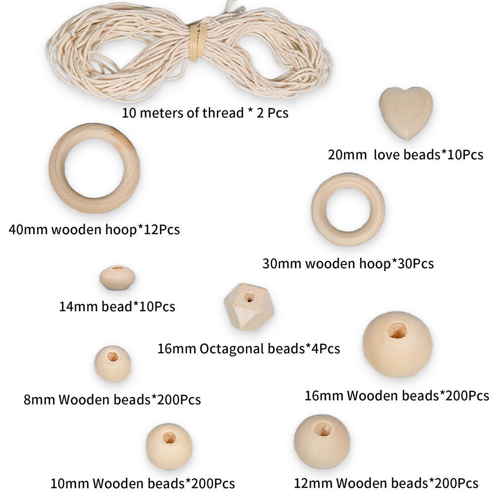 416 Pcs Natural Round Wood Beads Combination Set for DIY Crafts Garland Jewelry - HomeDIYer