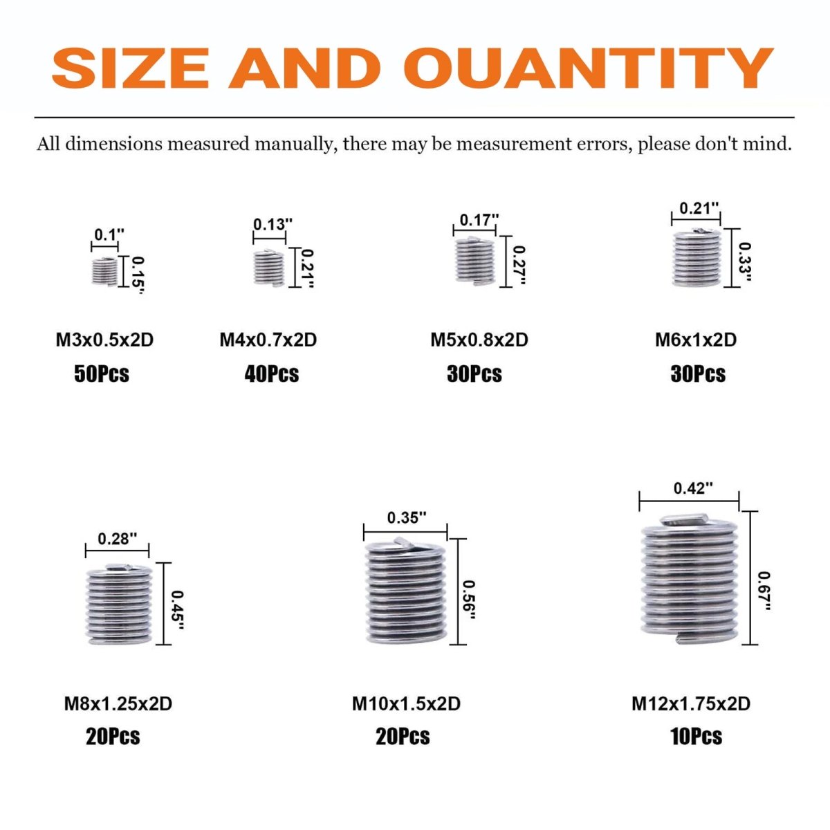 200Pcs Stainless Steel Wire Thread Repair Inserts Coarse Thread Kit DIN 8140 - HomeDIYer