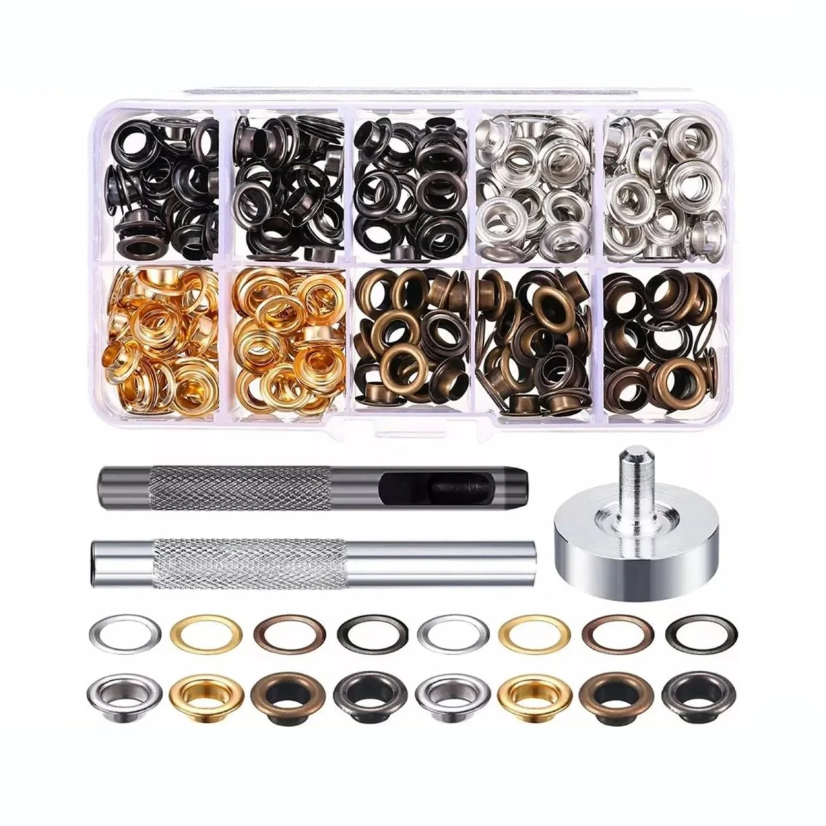 200 Sets Tülle Kit 6mm Metall Öse Unterlegscheibe für Leder Stoff Plane Schuhe