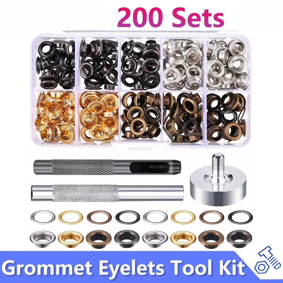 200 Sets Grommet Kit 6mm Metal Eyelet Washer for Leather Fabric Tarp Shoes - HomeDIYer