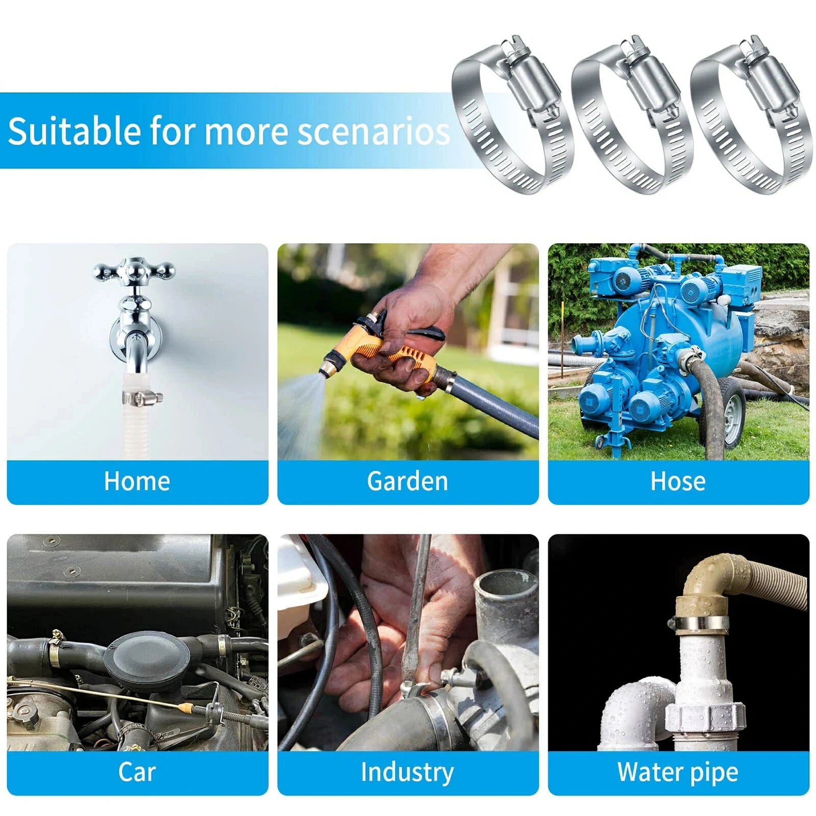 201 Stainless Steel Hose Clips Pipe Clamps Worm Drive Size 10mm-550mm Optional