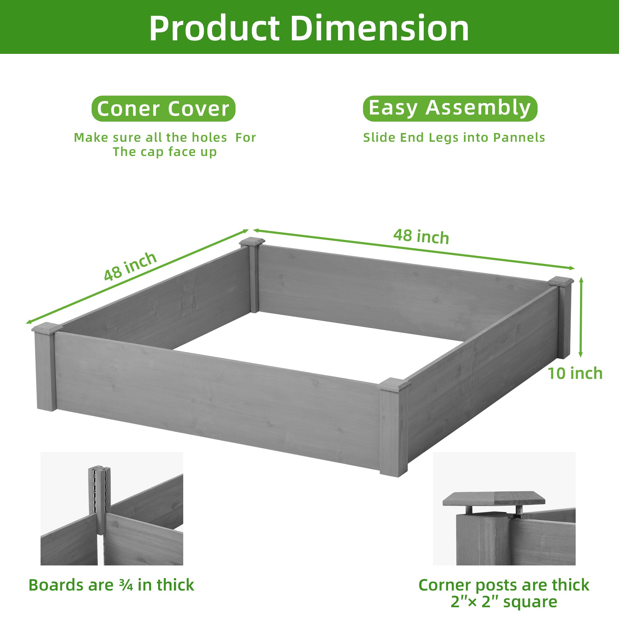 48x48x10" Raised Garden Bed – Square Wood Planter Box with Tool-Free Assembly