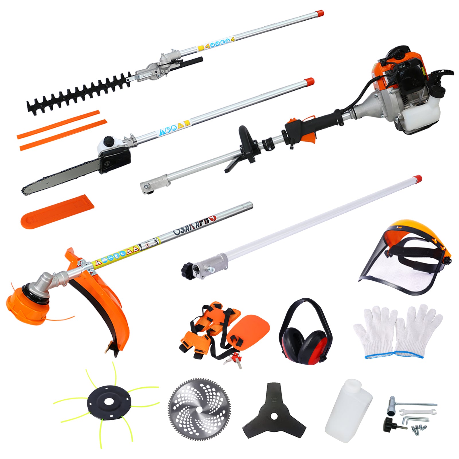 10-in-1 52CC Gas Garden Tool System with Pole Saw, Hedge Trimmer & Brush Cutter