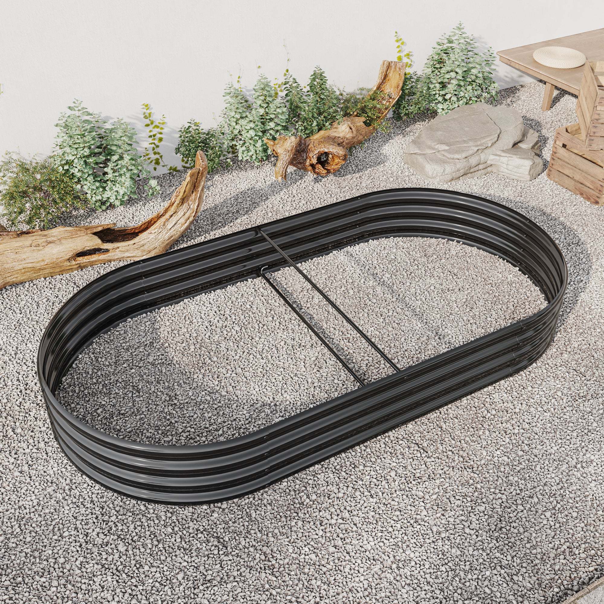 Oval Large Metal Raised Garden Bed – 89" x 45" Black Steel Planter for Vegetables, Herbs & Flowers