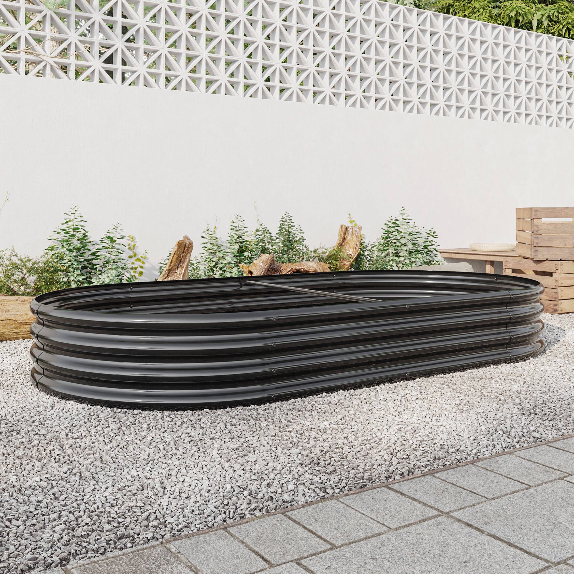 Oval Large Metal Raised Garden Bed – 89" x 45" Black Steel Planter for Vegetables, Herbs & Flowers