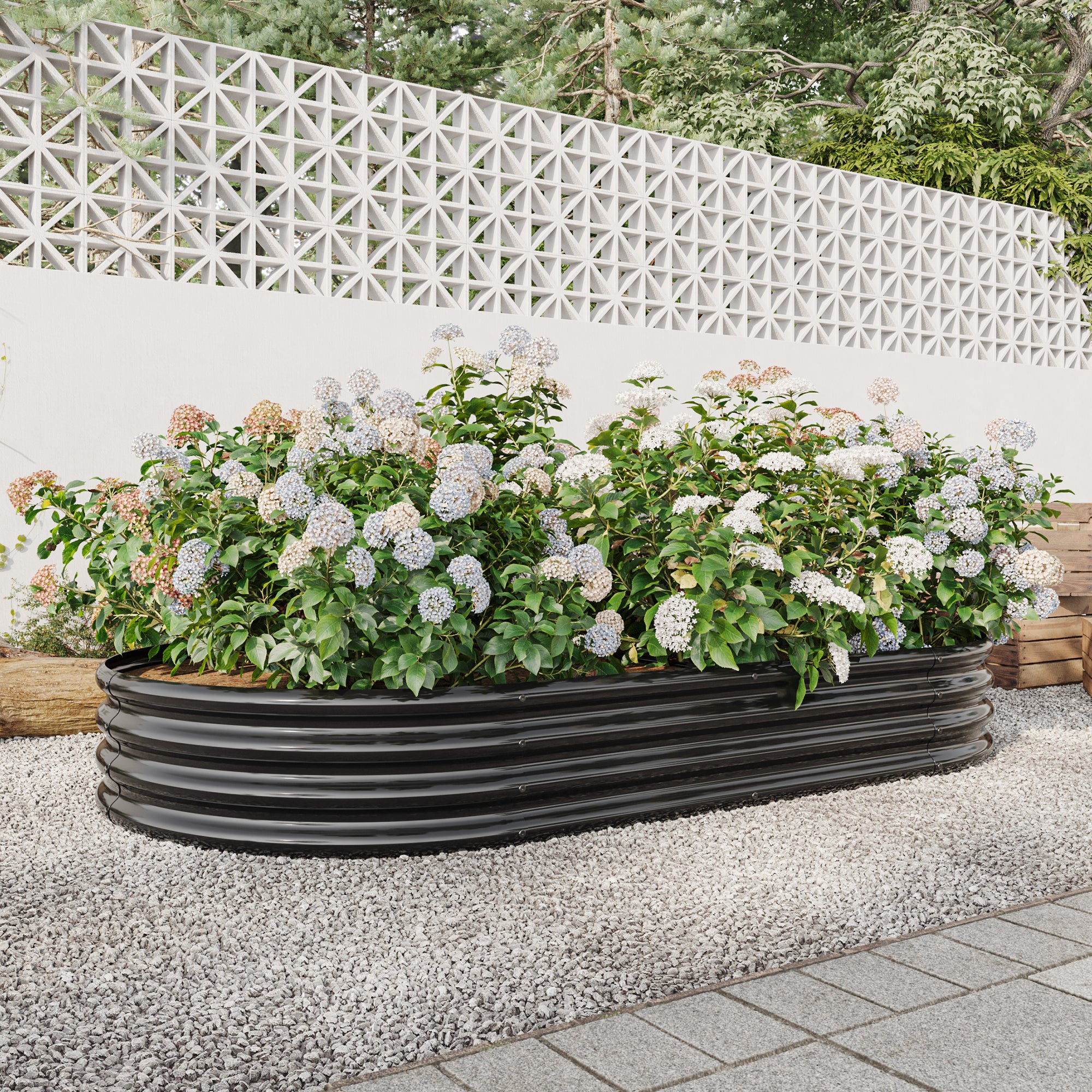 Oval Large Metal Raised Garden Bed – 89" x 45" Black Steel Planter for Vegetables, Herbs & Flowers