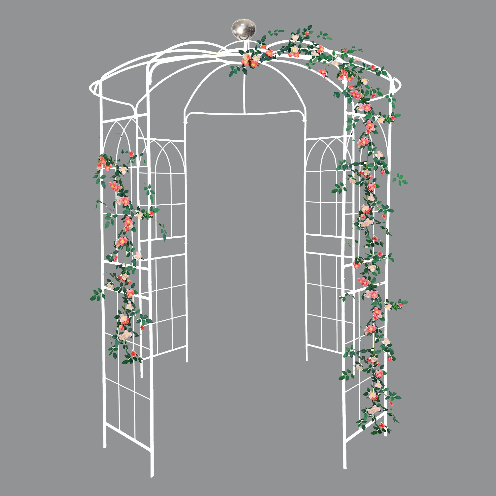 Metal Garden Arch Iron Garden Arbors Gazebo Dia 81.3'' x 114.2'' High Birdcage Shape Pergola Pavilion for Wedding Ceremony Cream White