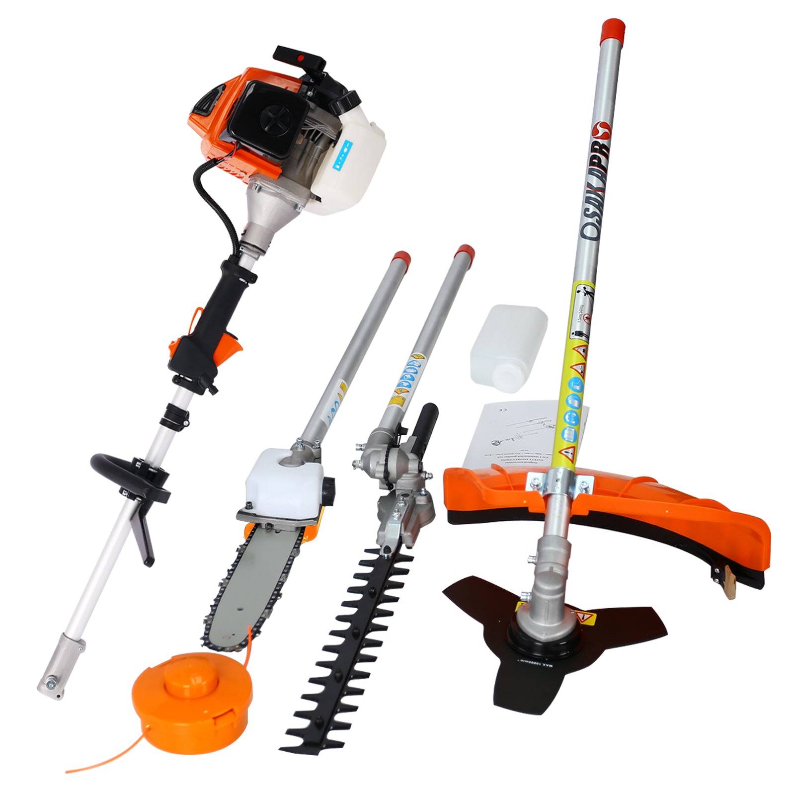 4-in-1 63CC Gas Garden Tool System with Pole Saw, Hedge Trimmer & Brush Cutter