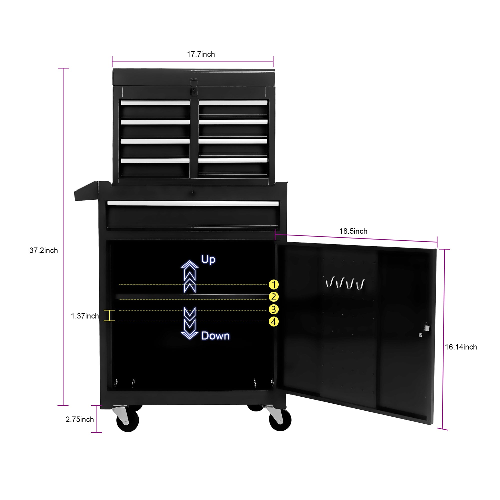 Rolling Tool Chest, 5-Drawer Tool Box Organizer w/Lockable Wheels & Sliding Drawers & Detachable Top & Adjustable Shelf, Tool Storage Cabinet for Garage Workshop(BLACK)