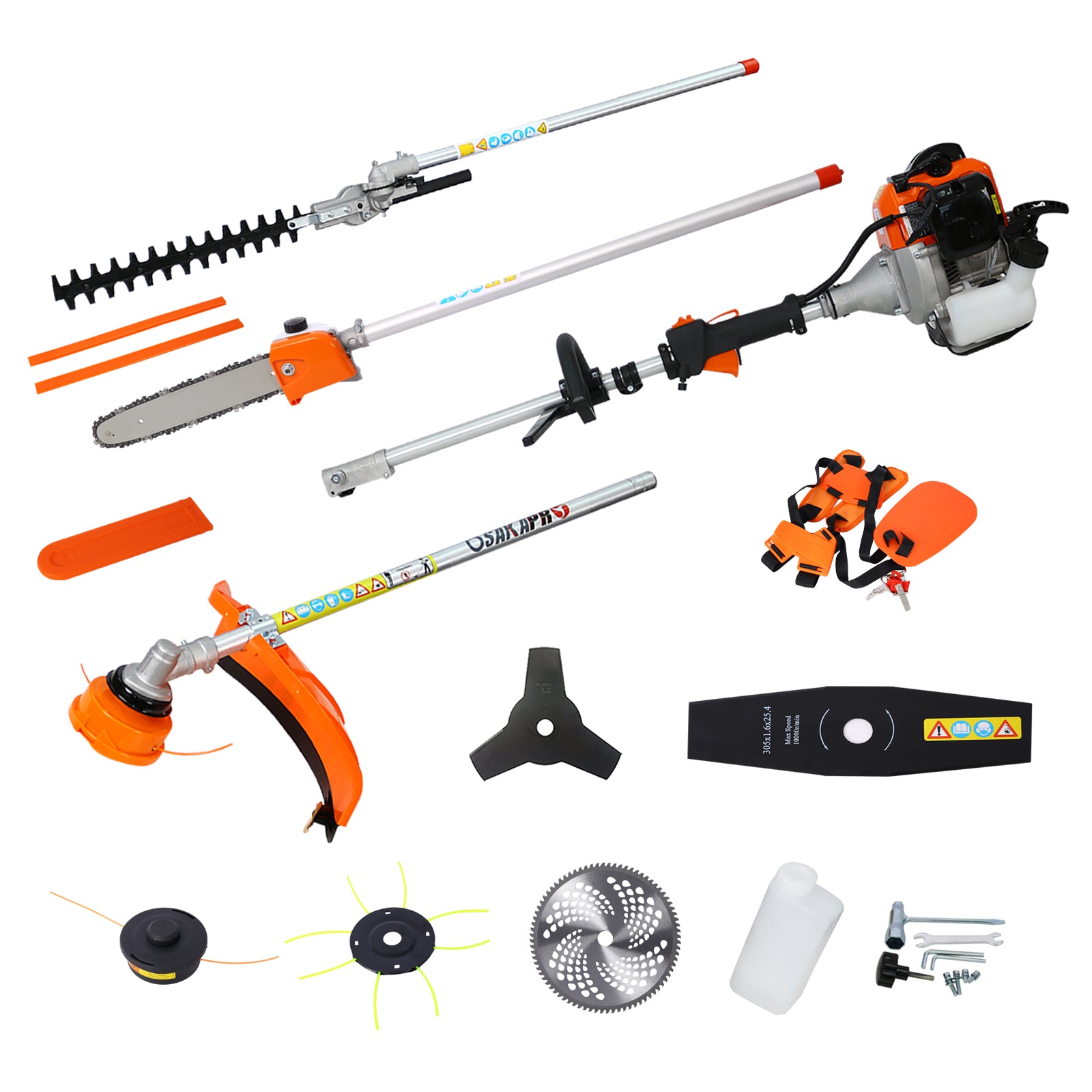 8-in-1 56CC Gas Garden Tool System with Pole Saw, Hedge Trimmer & Brush Cutter