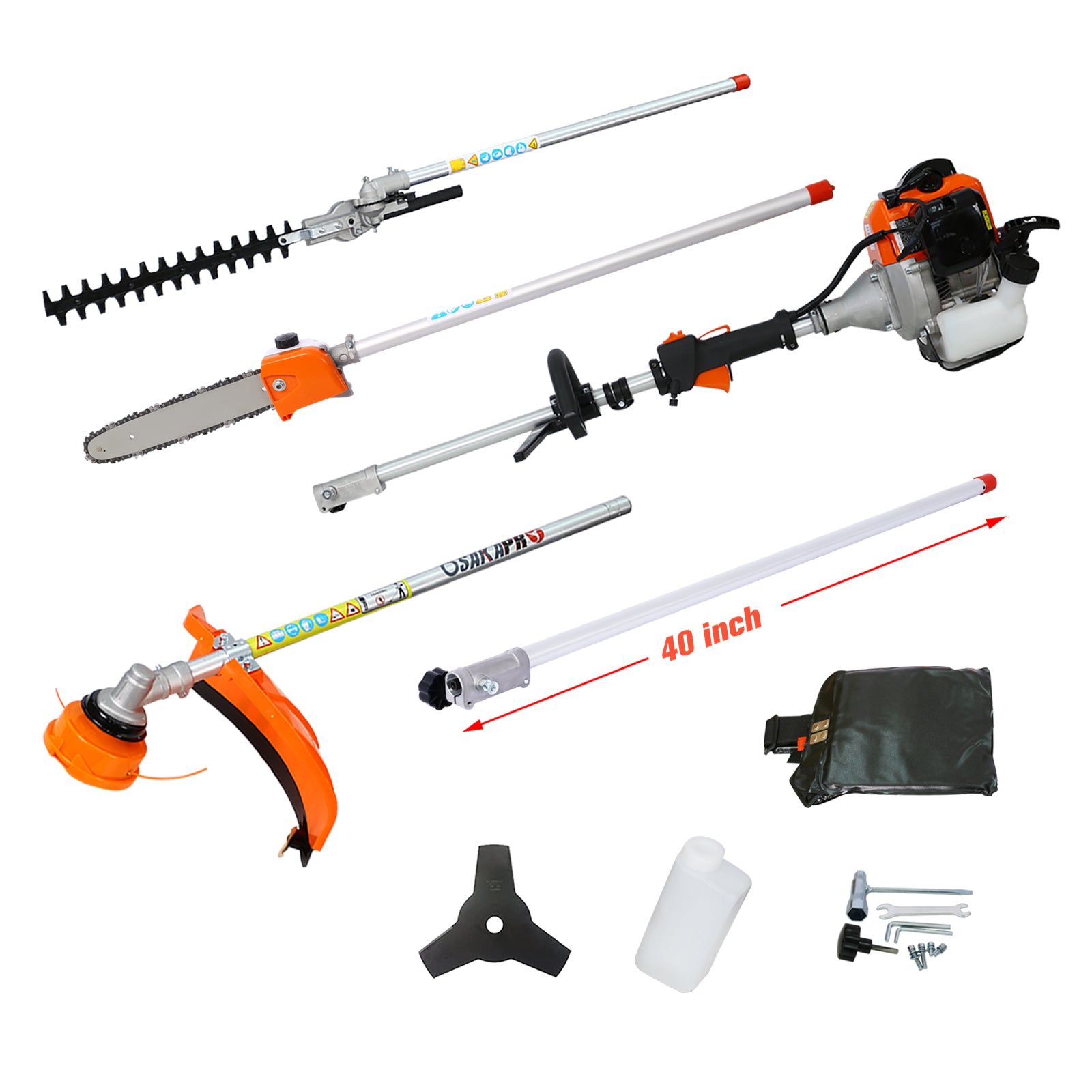 5-in-1 56CC Gas Garden Tool System with Pole Saw, Hedge Trimmer & Brush Cutter