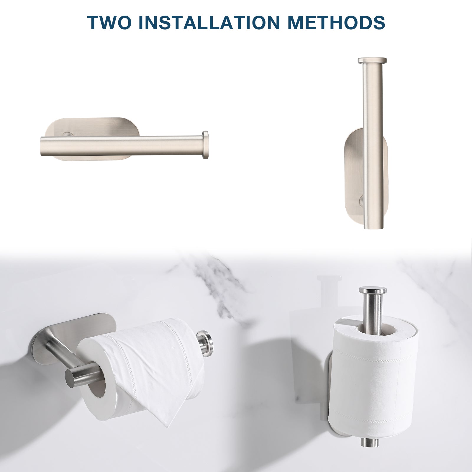 Self-Adhesive Toilet Paper Holder – Stainless Steel, No Drilling, Brushed Nickel, Rustproof
