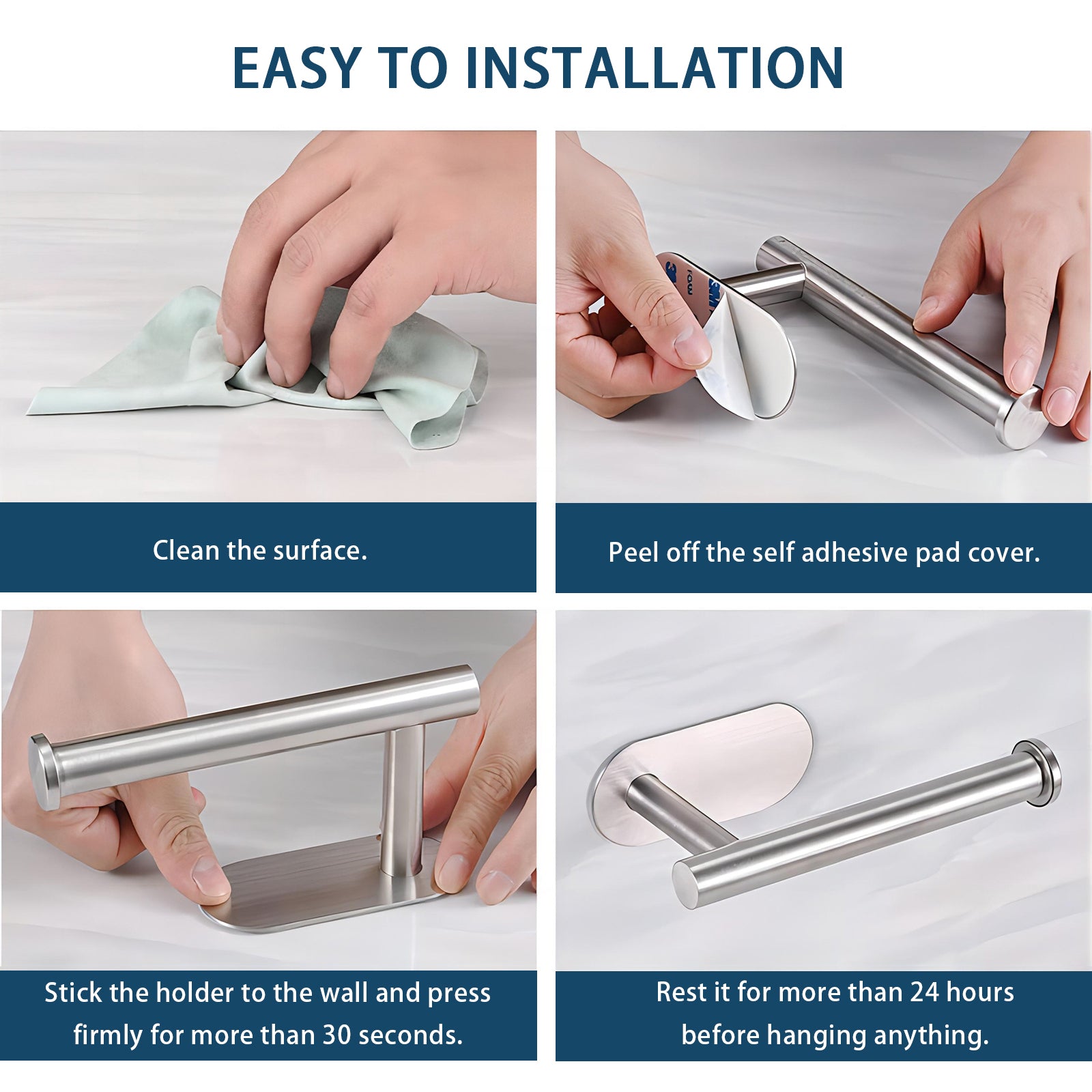 Self-Adhesive Toilet Paper Holder – Stainless Steel, No Drilling, Brushed Nickel, Rustproof