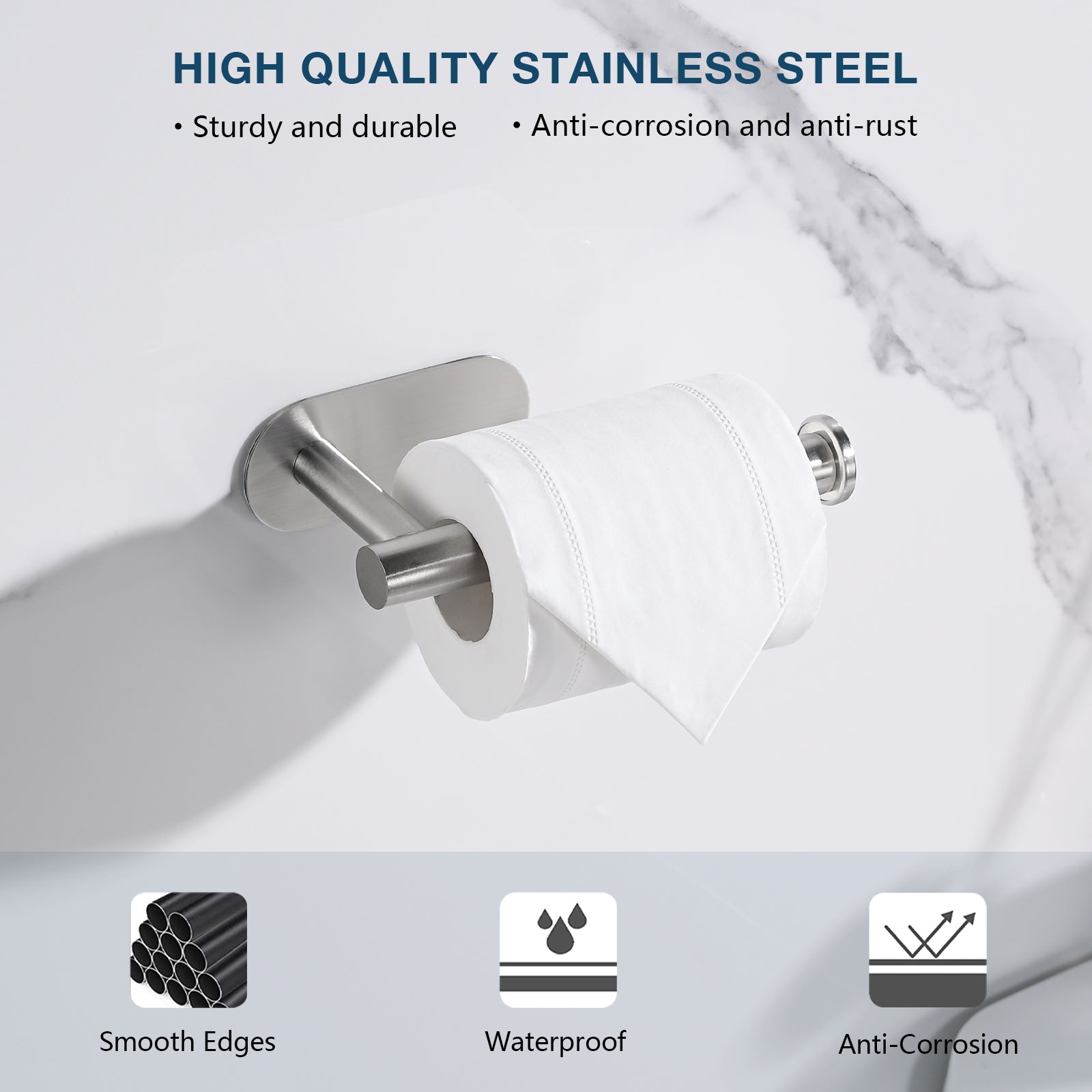 Self-Adhesive Toilet Paper Holder – Stainless Steel, No Drilling, Brushed Nickel, Rustproof