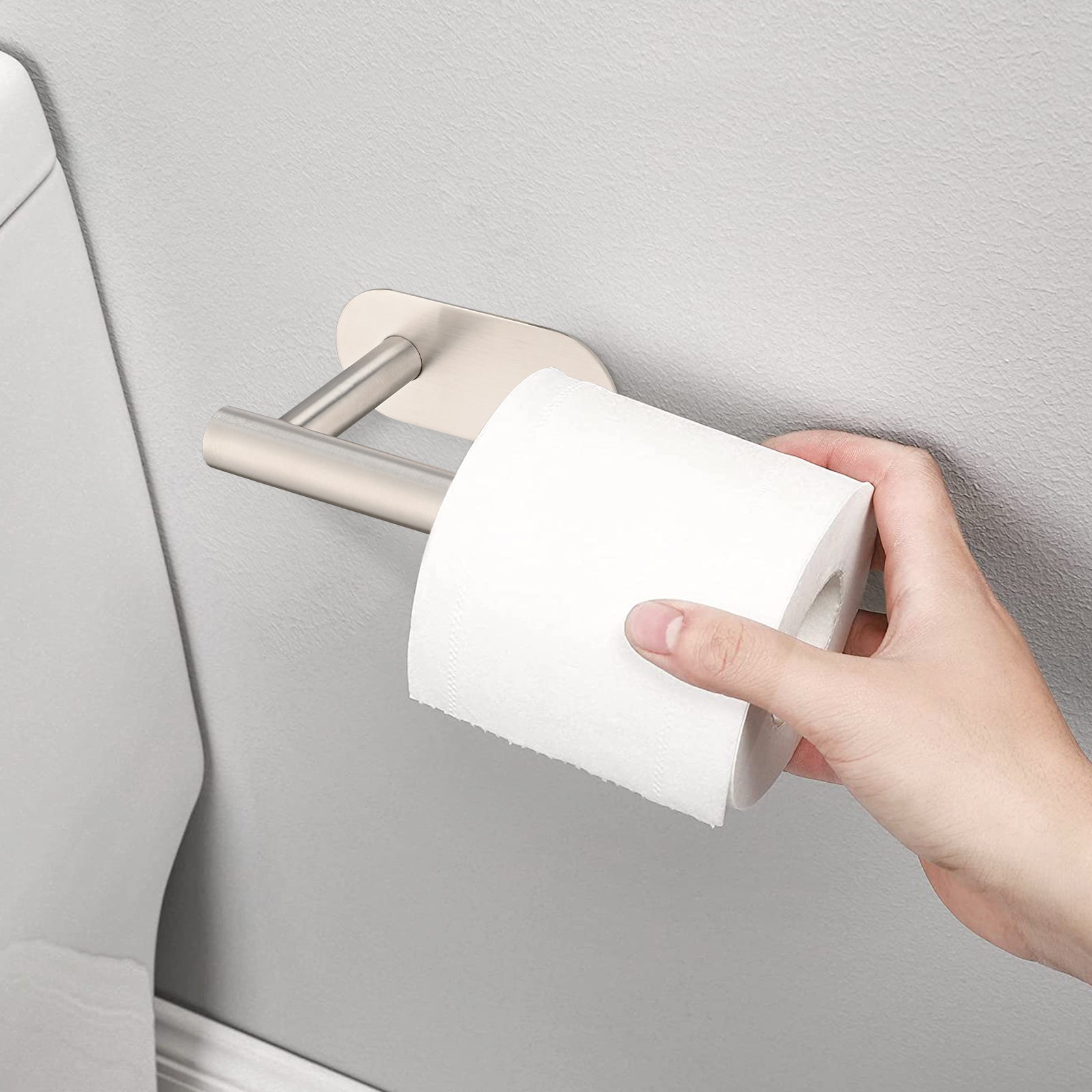 Self-Adhesive Toilet Paper Holder – Stainless Steel, No Drilling, Brushed Nickel, Rustproof