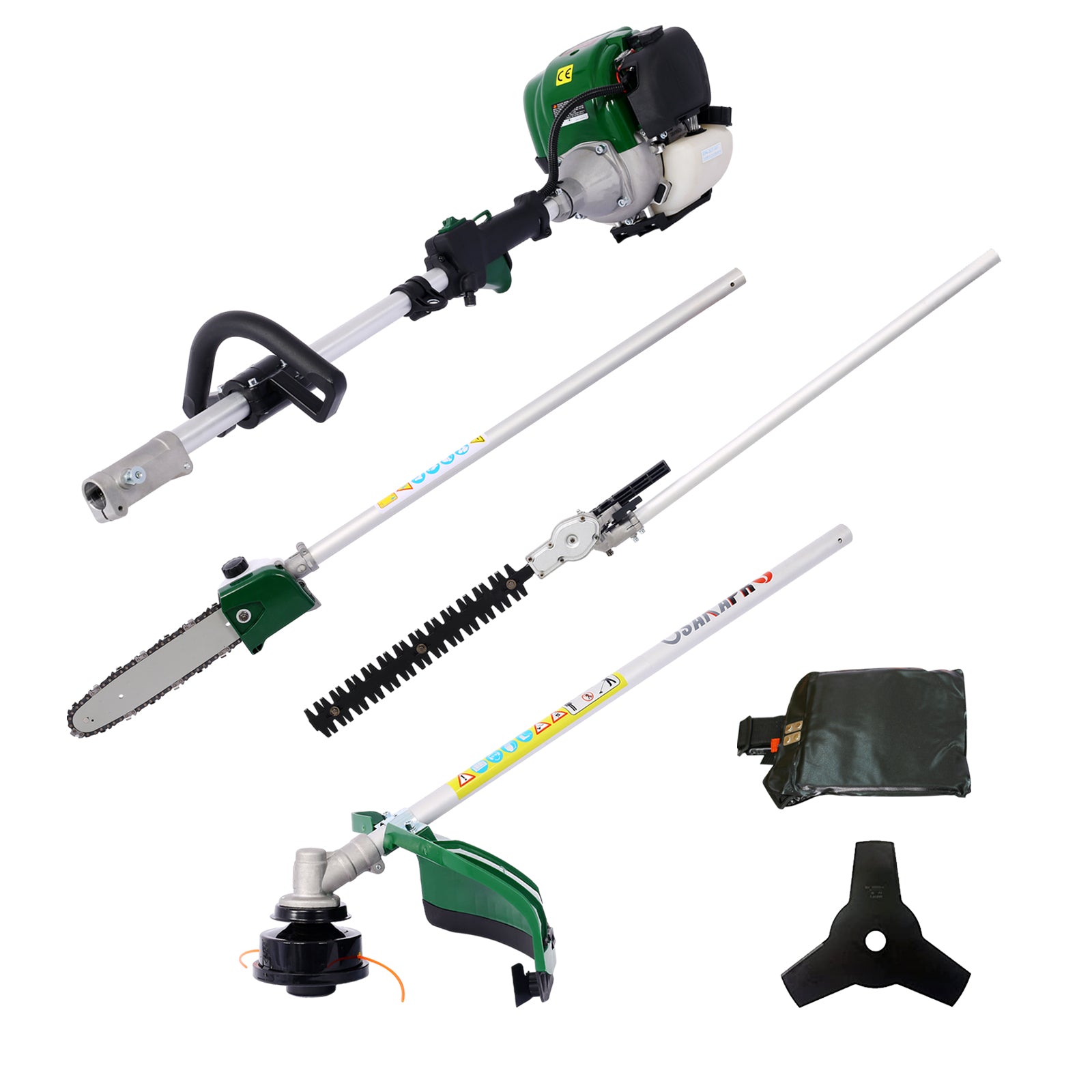 4-in-1 38CC 4-Stroke Gas Garden Tool System with Pole Saw & Hedge Trimmer