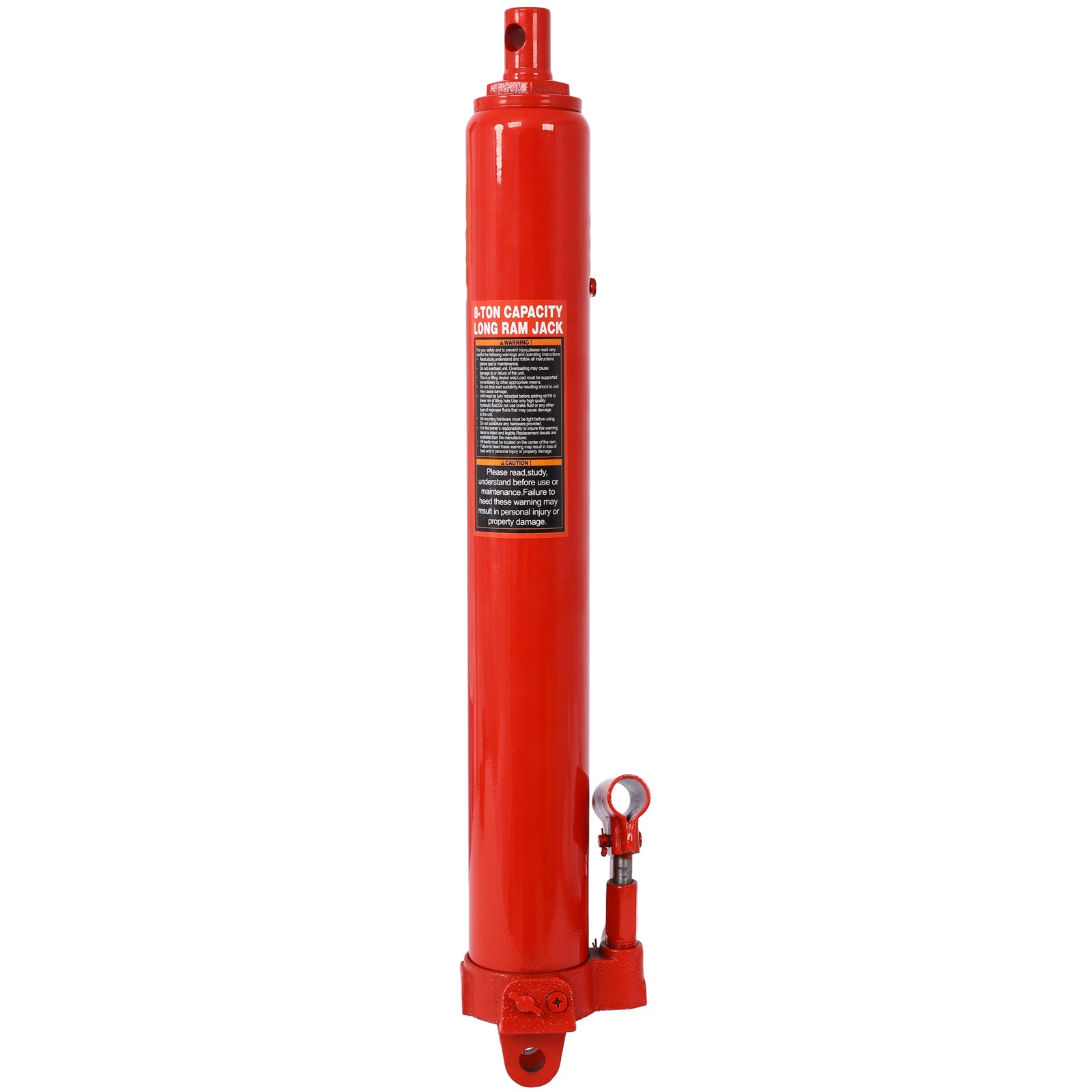 8 Ton Hydraulic Long Ram Jack with Clevis Base, Single or Dual Piston Pump, 16,000 lb Capacity, Fits Engine Hoists & Shop Cranes, Red