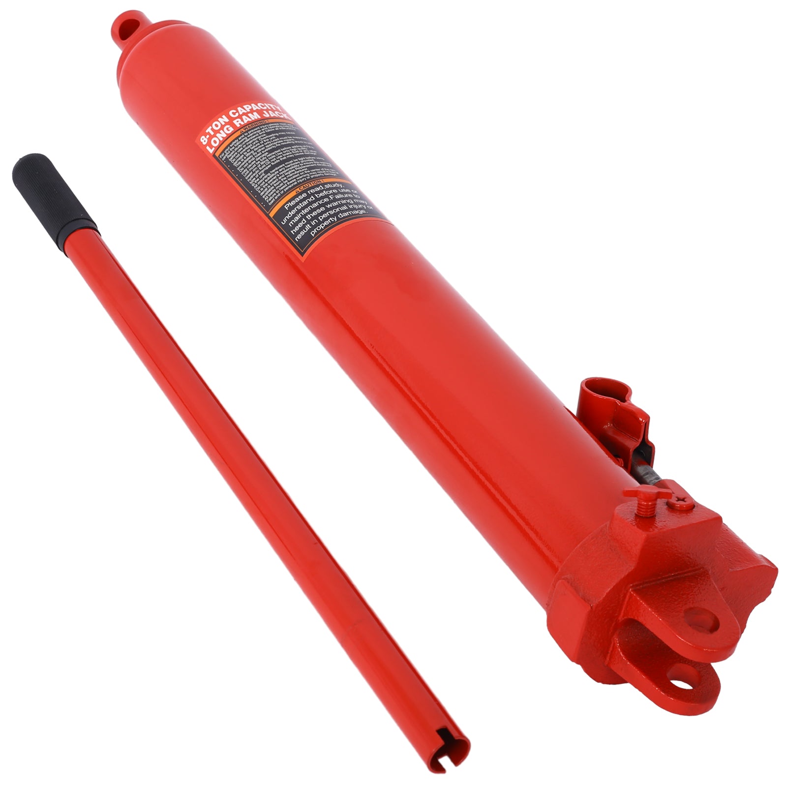 8 Ton Hydraulic Long Ram Jack with Clevis Base, Single or Dual Piston Pump, 16,000 lb Capacity, Fits Engine Hoists & Shop Cranes, Red