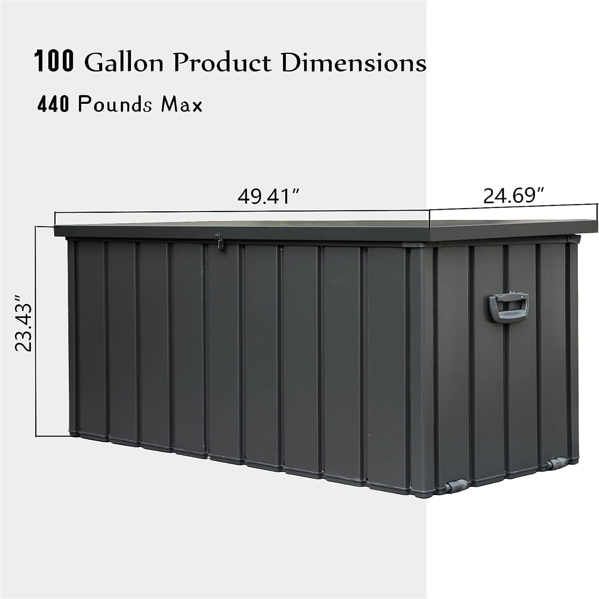 100 Gallon Outdoor Storage Deck Box Waterproof – Lockable Steel Patio Storage Bench for Cushions & Garden Tools, Dark Gray