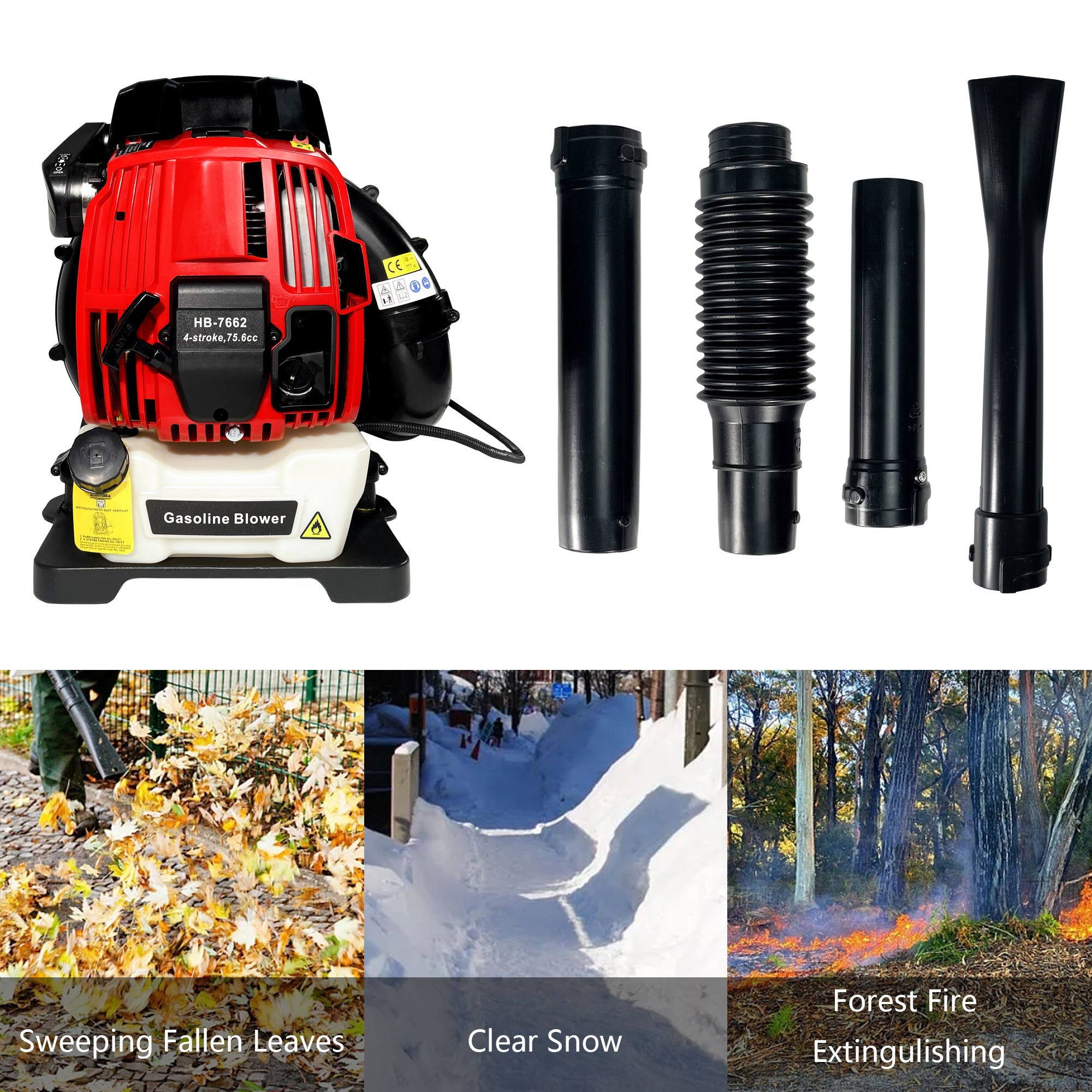 Backpack Gas Leaf Blower,76CC,660CFM,200MPH ,4 Stroke Air Cooling Gas Backpack Grass Blower, Snow Blower EPA Compliant