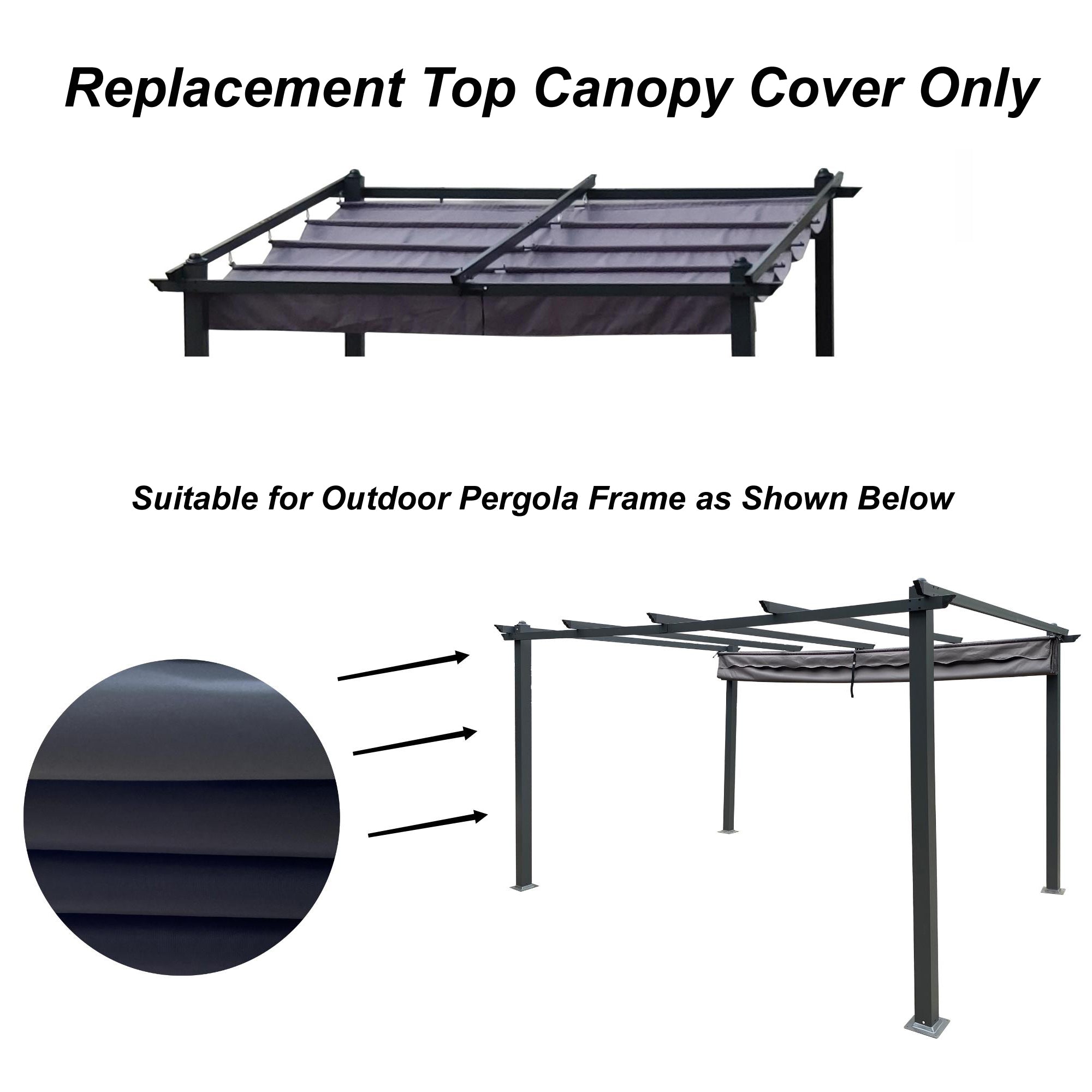 13x10 ft Pergola Replacement Canopy Cover, UV & Water Resistant Polyester – Gray