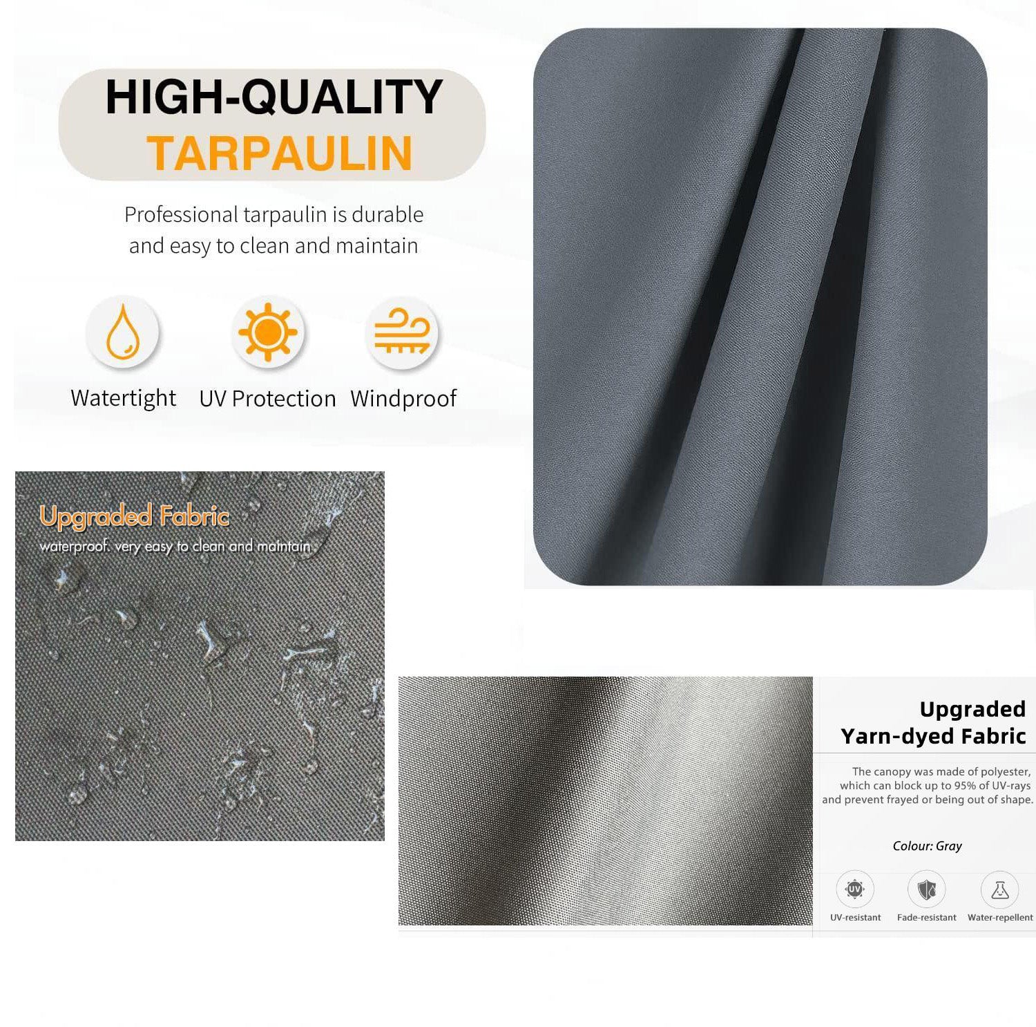 13x10 ft Pergola Replacement Canopy Cover, UV & Water Resistant Polyester – Gray