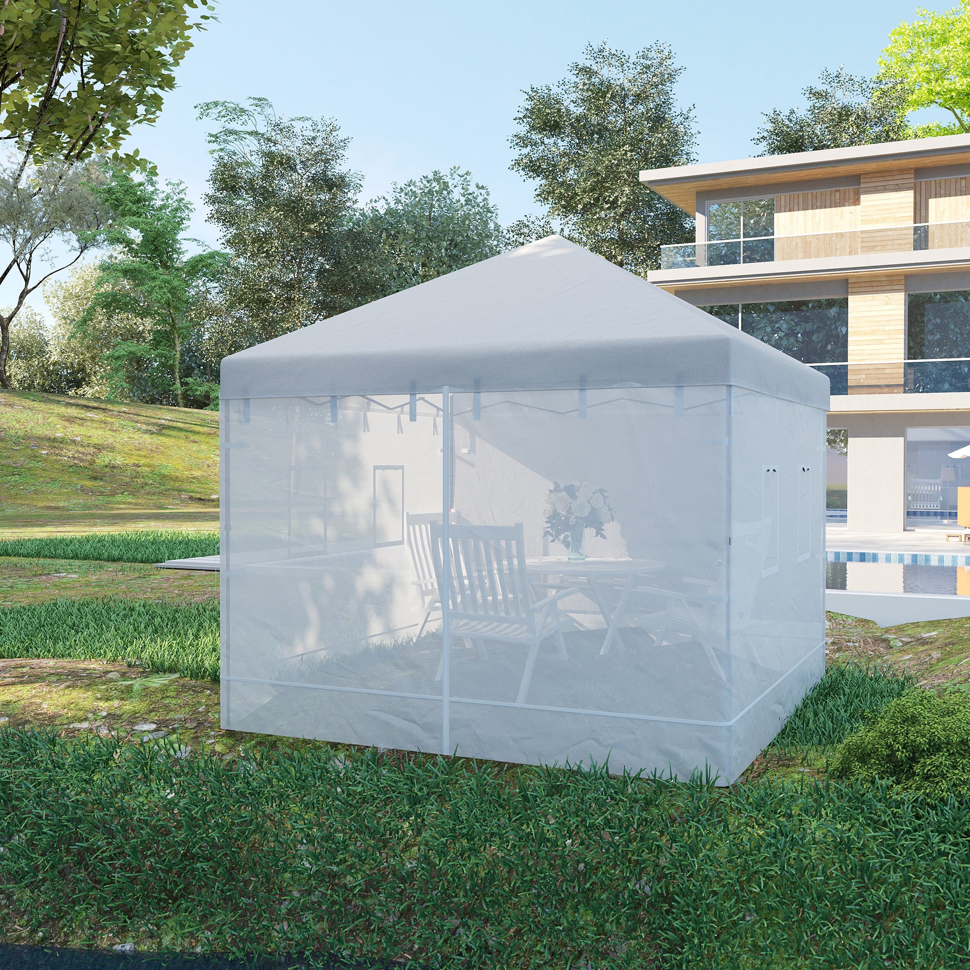 4‑Pack Universal Replacement Mesh Sidewalls for 10' x 10' Pop‑Up Canopy — White Screen Walls with Windows & Door