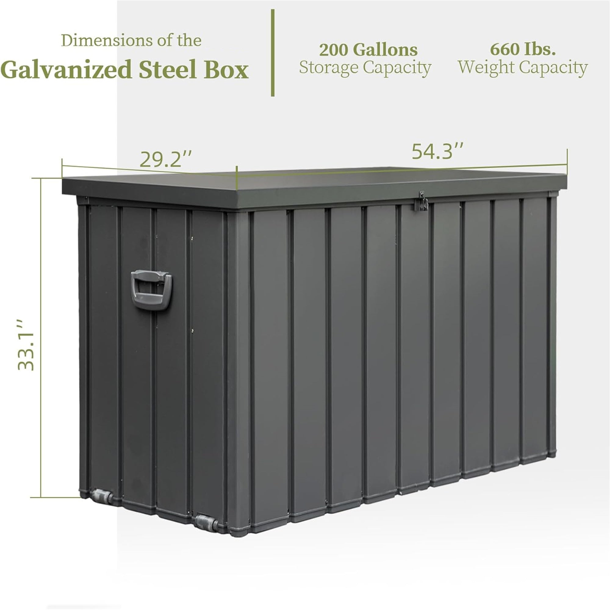 200 Gallon Outdoor Steel Deck Box – Extra-Large Waterproof Patio Storage Bench, Dark Gray