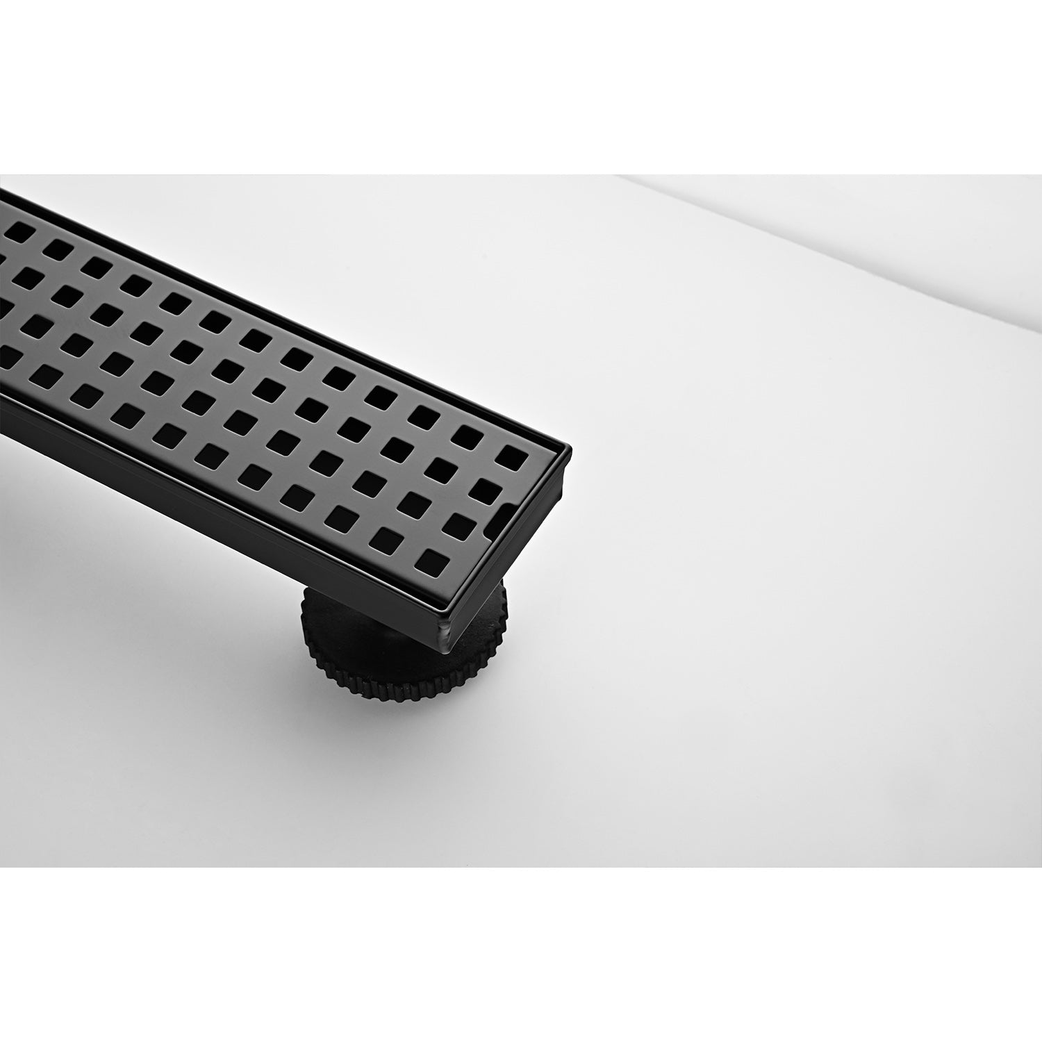 24-Inch Linear Shower Drain – Matte Black Stainless Steel with Hair Strainer & Leveling Feet