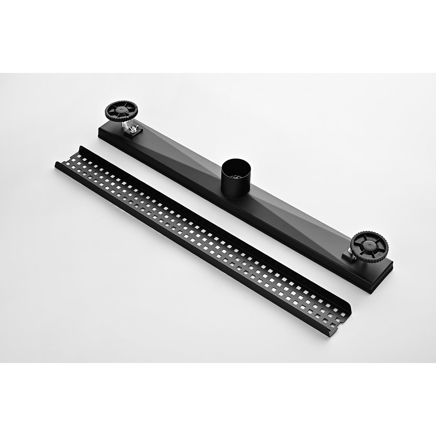 24-Inch Linear Shower Drain – Matte Black Stainless Steel with Hair Strainer & Leveling Feet