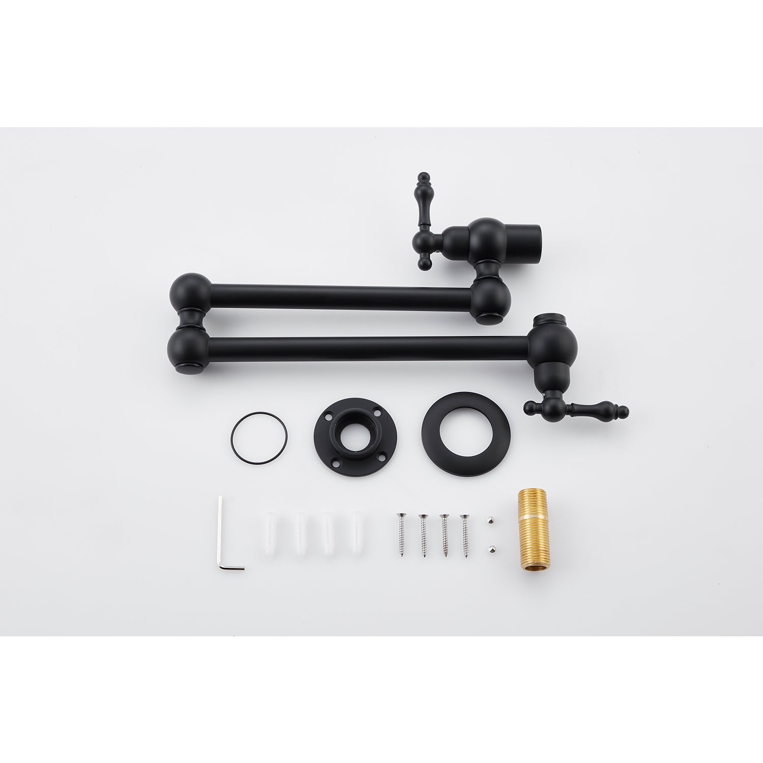 Wall Mount Folding Pot Filler Faucet – Matte Black, Dual Handle, Swivel Arm, Solid Brass