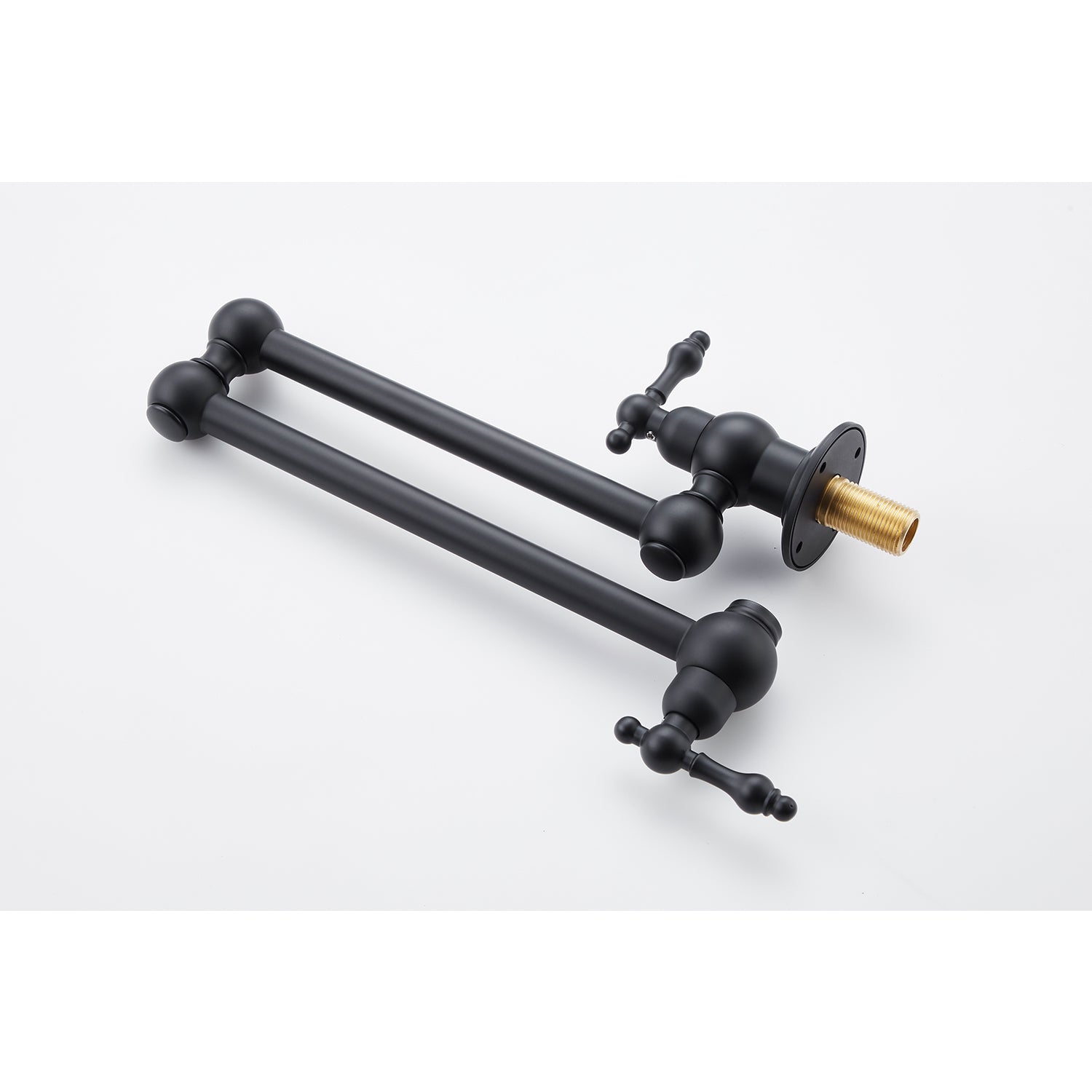 Wall Mount Folding Pot Filler Faucet – Matte Black, Dual Handle, Swivel Arm, Solid Brass