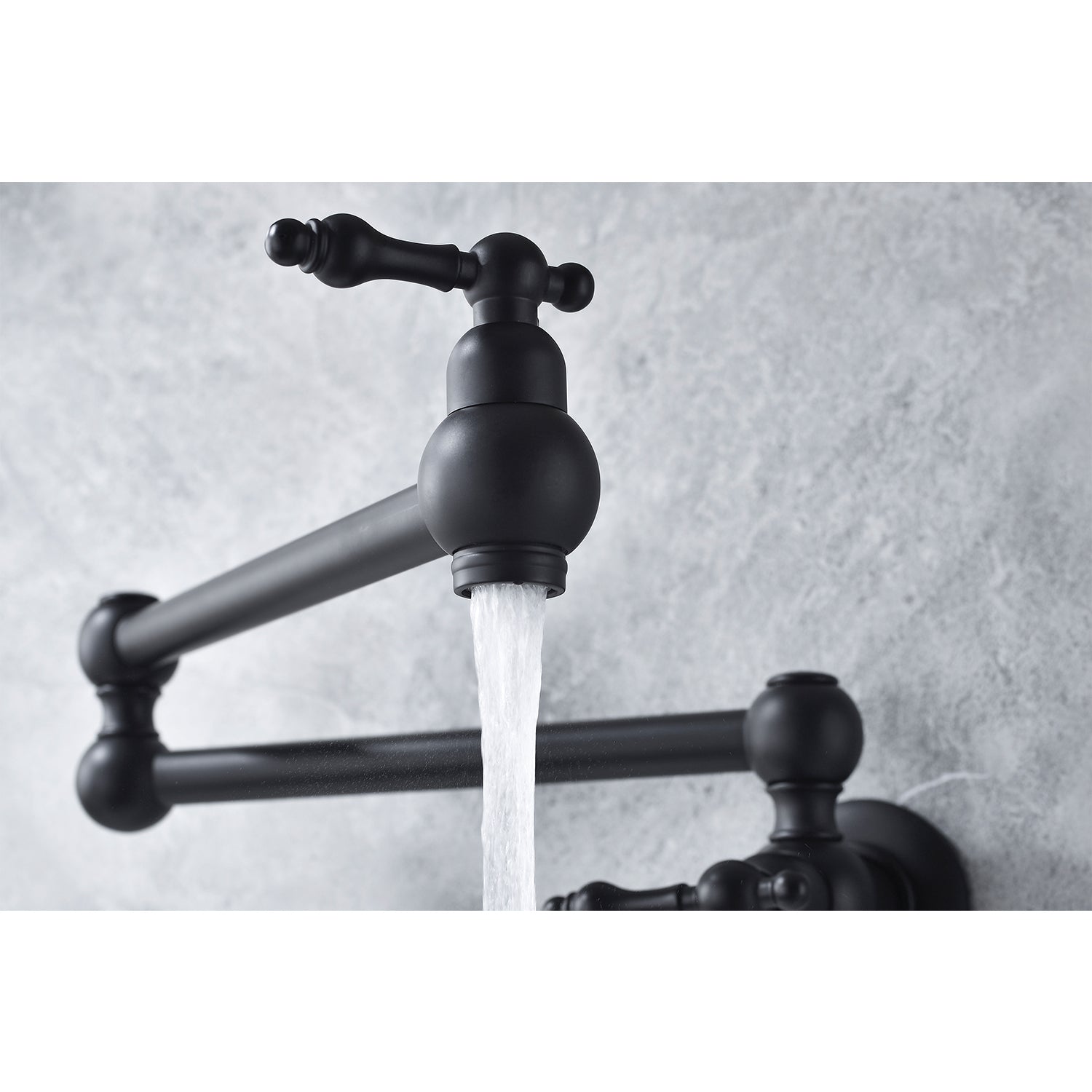 Wall Mount Folding Pot Filler Faucet – Matte Black, Dual Handle, Swivel Arm, Solid Brass