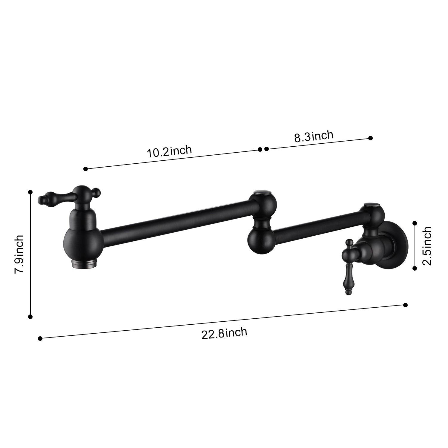 Wall Mount Folding Pot Filler Faucet – Matte Black, Dual Handle, Swivel Arm, Solid Brass