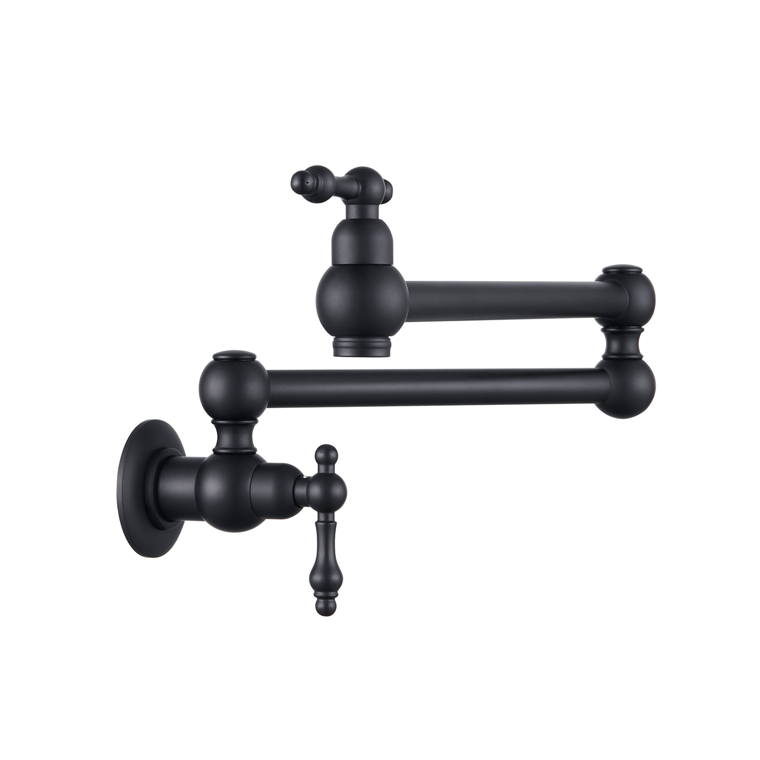 Wall Mount Folding Pot Filler Faucet – Matte Black, Dual Handle, Swivel Arm, Solid Brass